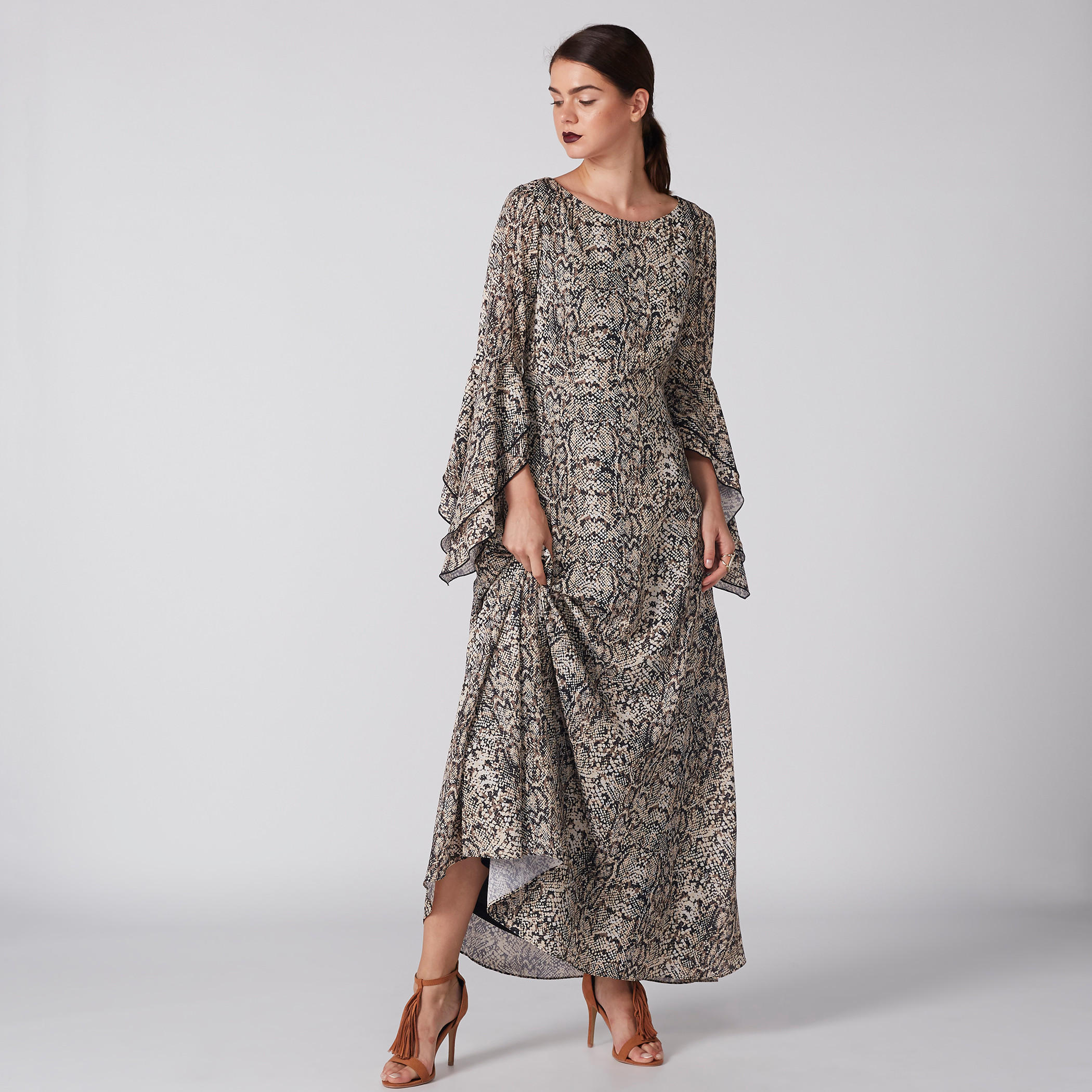 Printed Maxi Dress with Round Neck and Flared Sleeves-women-clothing-dresses-image-1