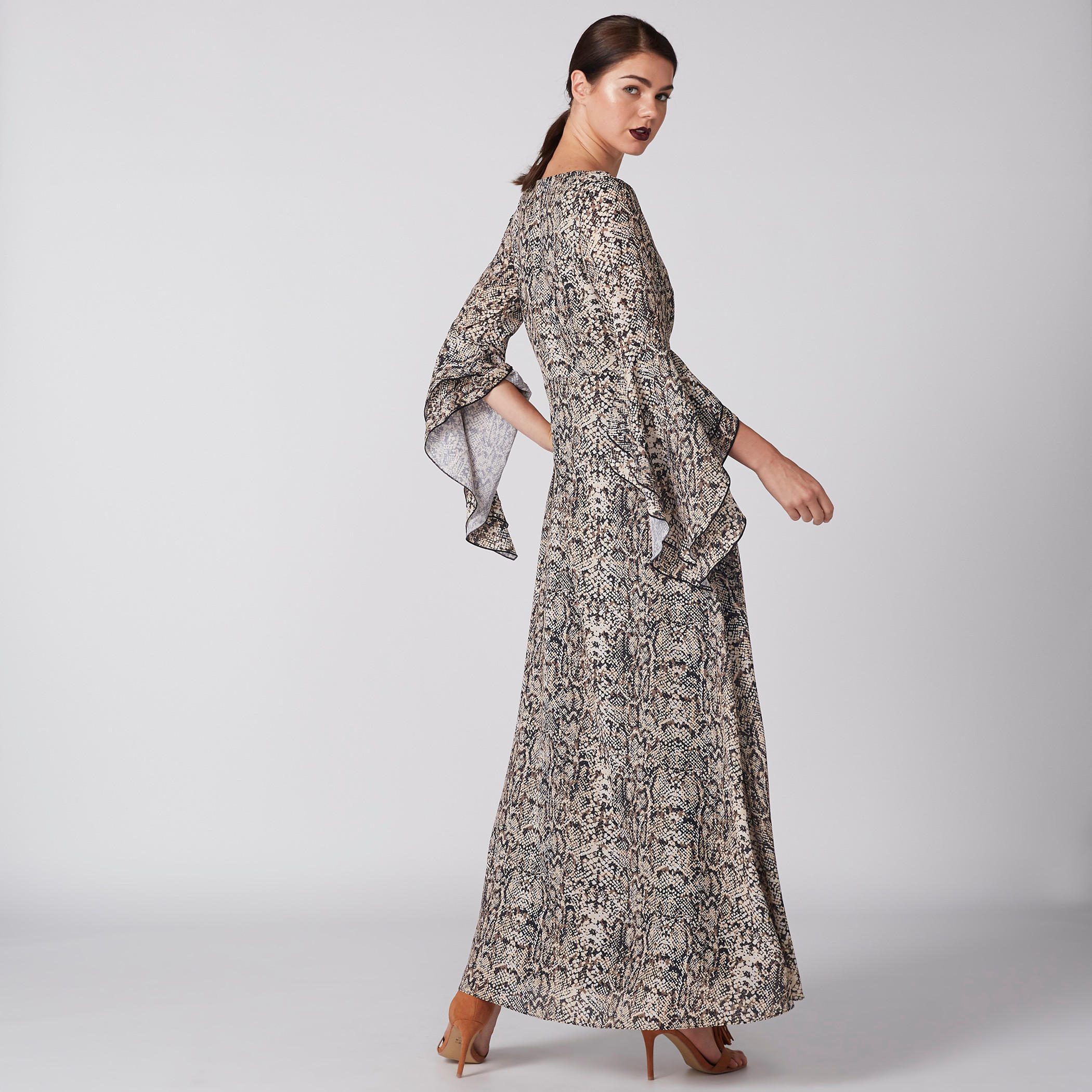 Printed Maxi Dress with Round Neck and Flared Sleeves-women-clothing-dresses-image-4