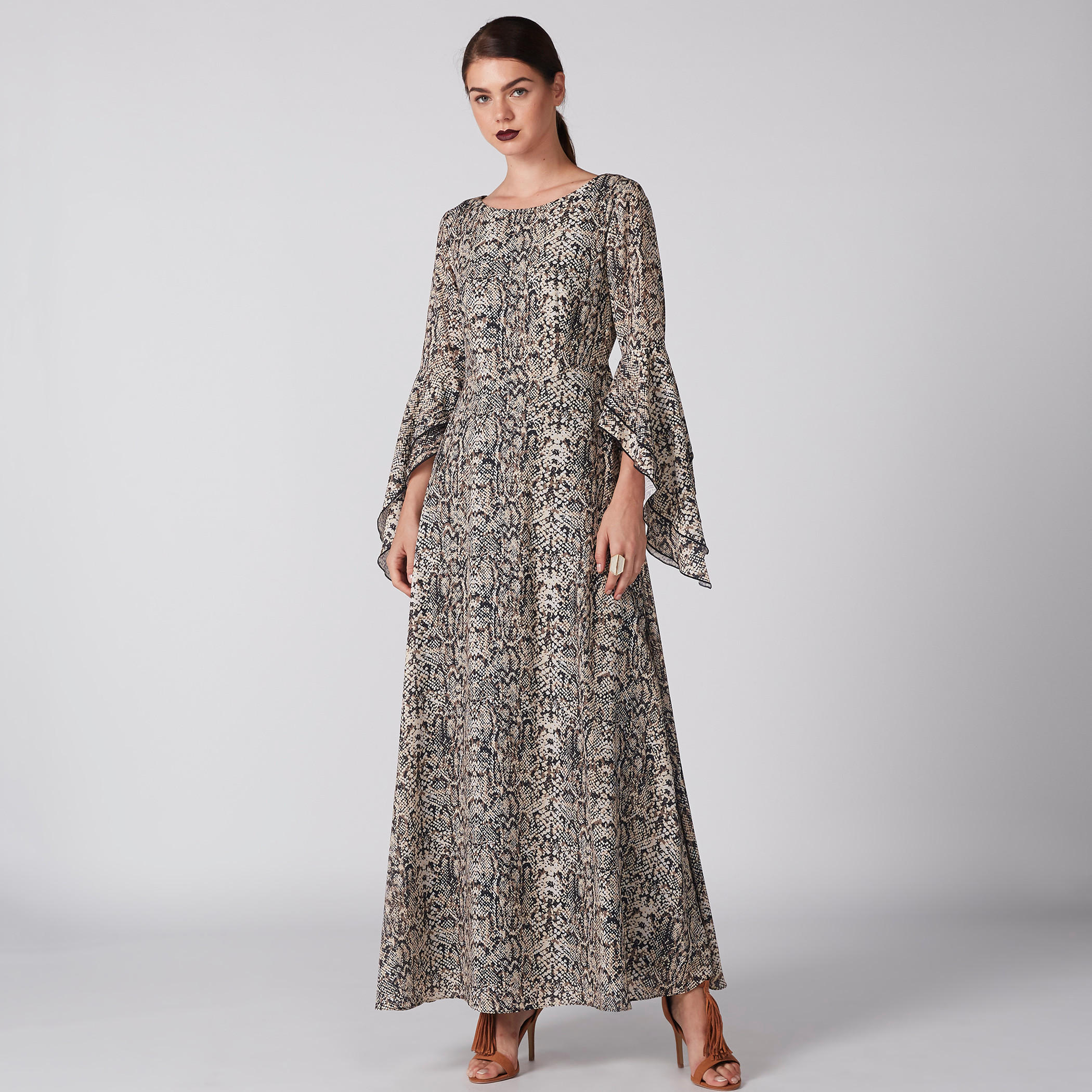 Printed Maxi Dress with Round Neck and Flared Sleeves-women-clothing-dresses-image-5