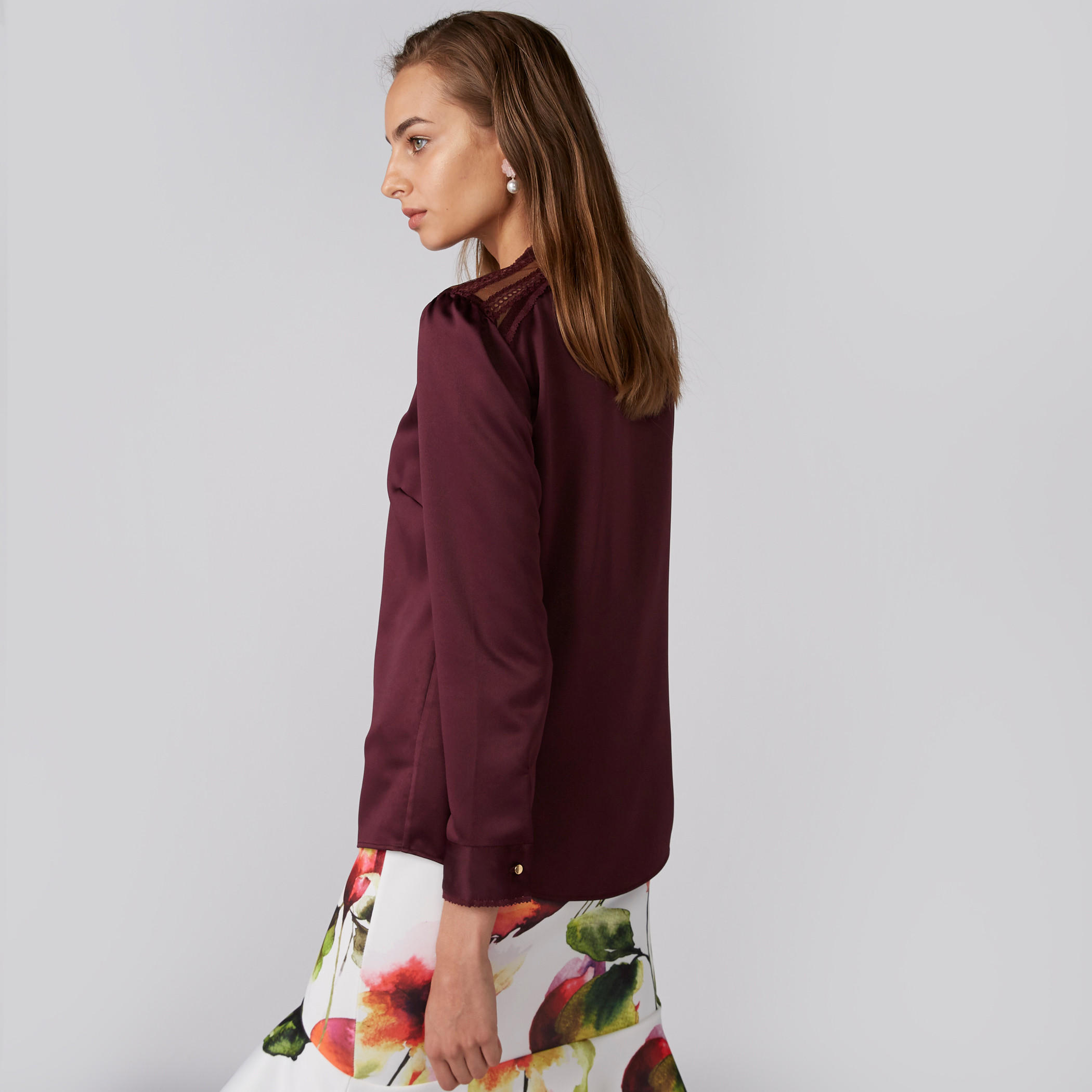 Lace Detail Shirt with Mandarin Collar and Concealed Placket-women-clothing-shirtsandblouses-shirts-image-1