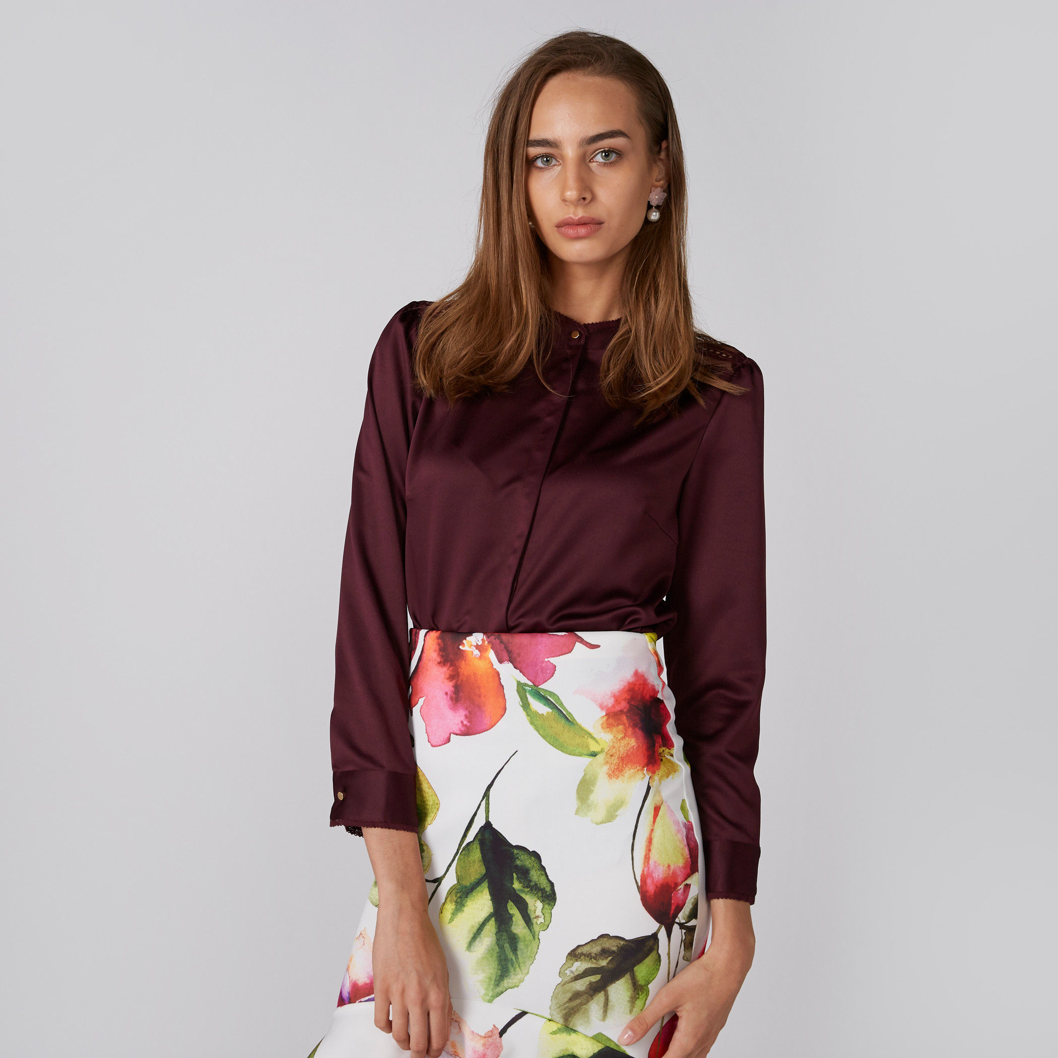 Lace Detail Shirt with Mandarin Collar and Concealed Placket-women-clothing-shirtsandblouses-shirts-image-3