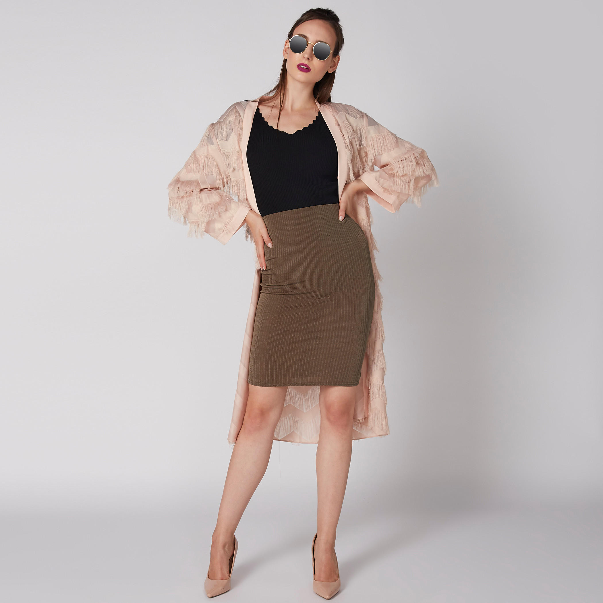 سترة طويلة مفتوحة بتفاصيل شراشيب وأكمام 3/4-women-winterwear-cardigansandjumpers-cardigans-image-3