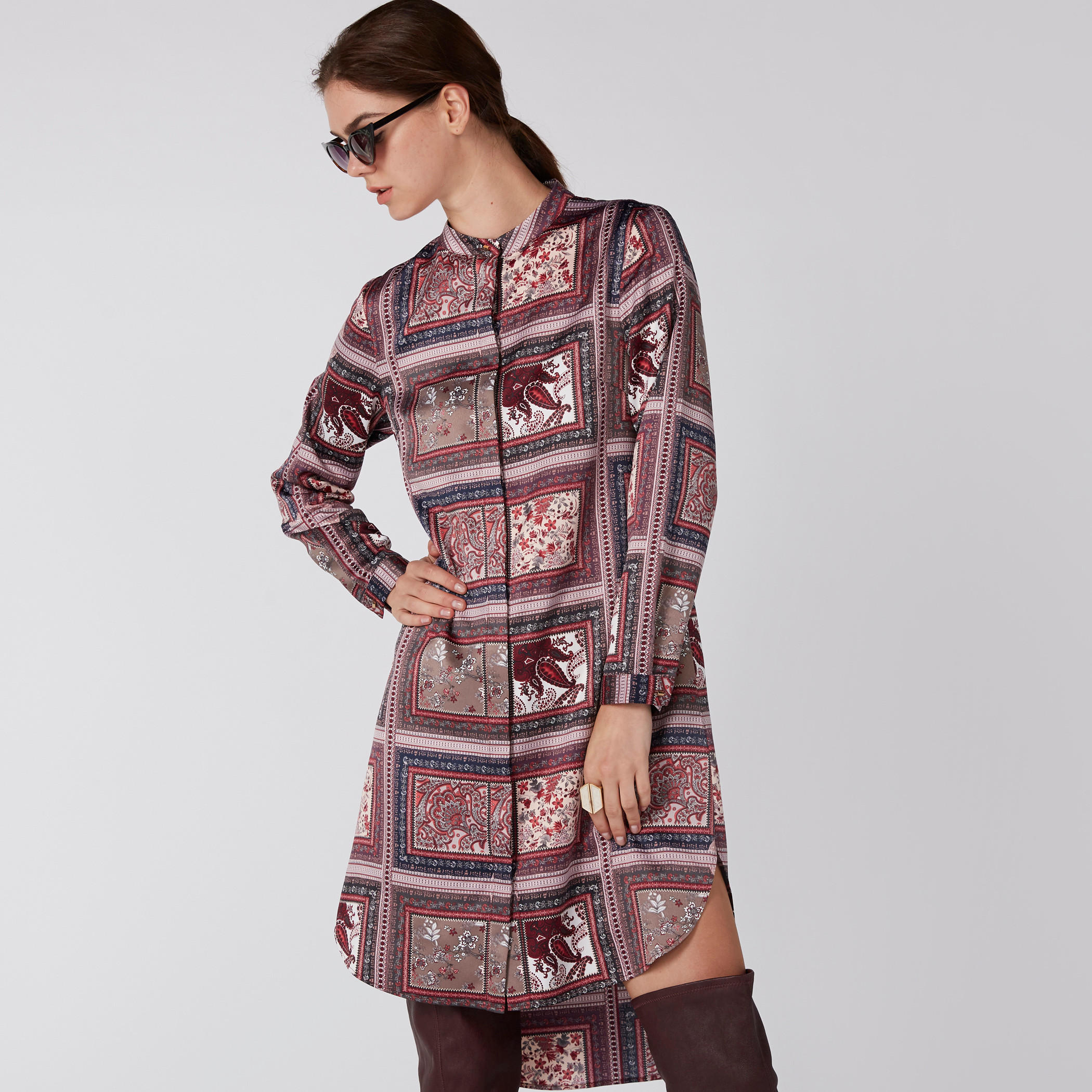 فستان قميص بطبعات وأكمام طويلة وياقة ماندارين-women-clothing-dresses-image-2