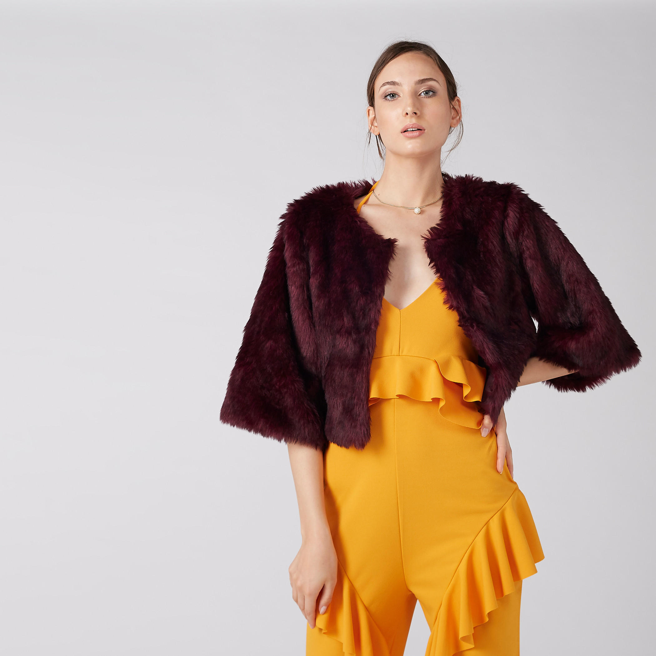 Plush Open Front Jacket with 3/4 Sleeves-women-winterwear-coatsandjackets-jackets-image-1