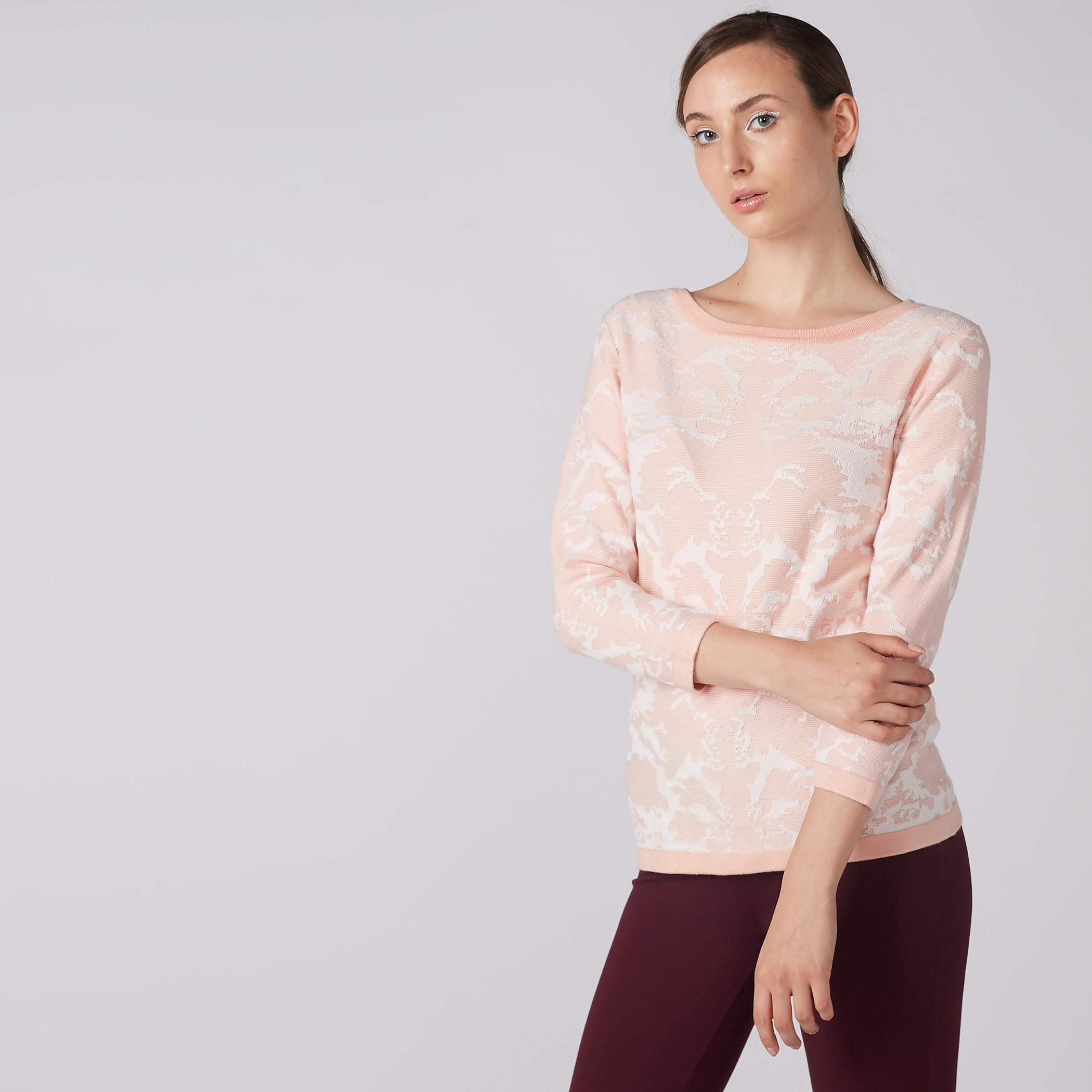 Jacquard Sweat Top with Round Neck and 3/4 Sleeves-women-clothing-tshirts-image-1
