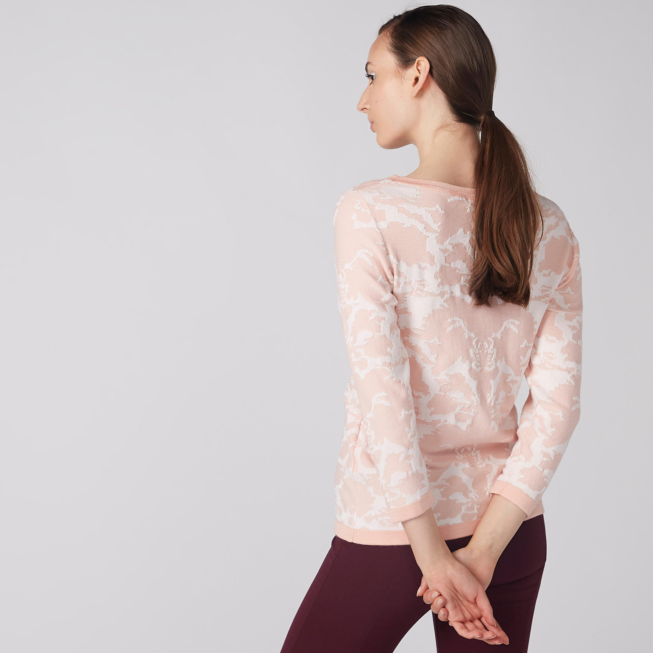 Jacquard Sweat Top with Round Neck and 3/4 Sleeves-women-clothing-tshirts-image-2