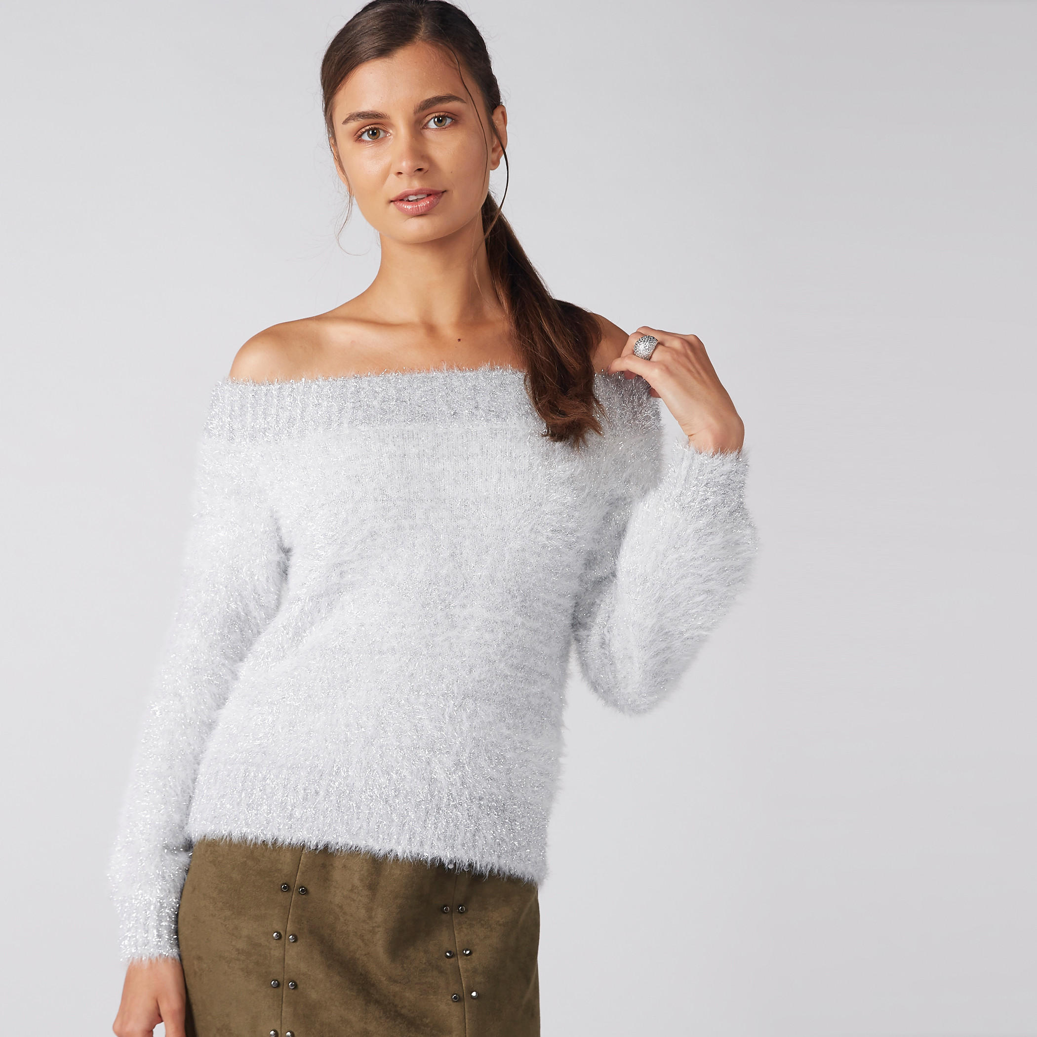 Textured Off Shoulder Sweater with Long Sleeves-women-clothing-cardigansandjumpers-jumpers-image-1