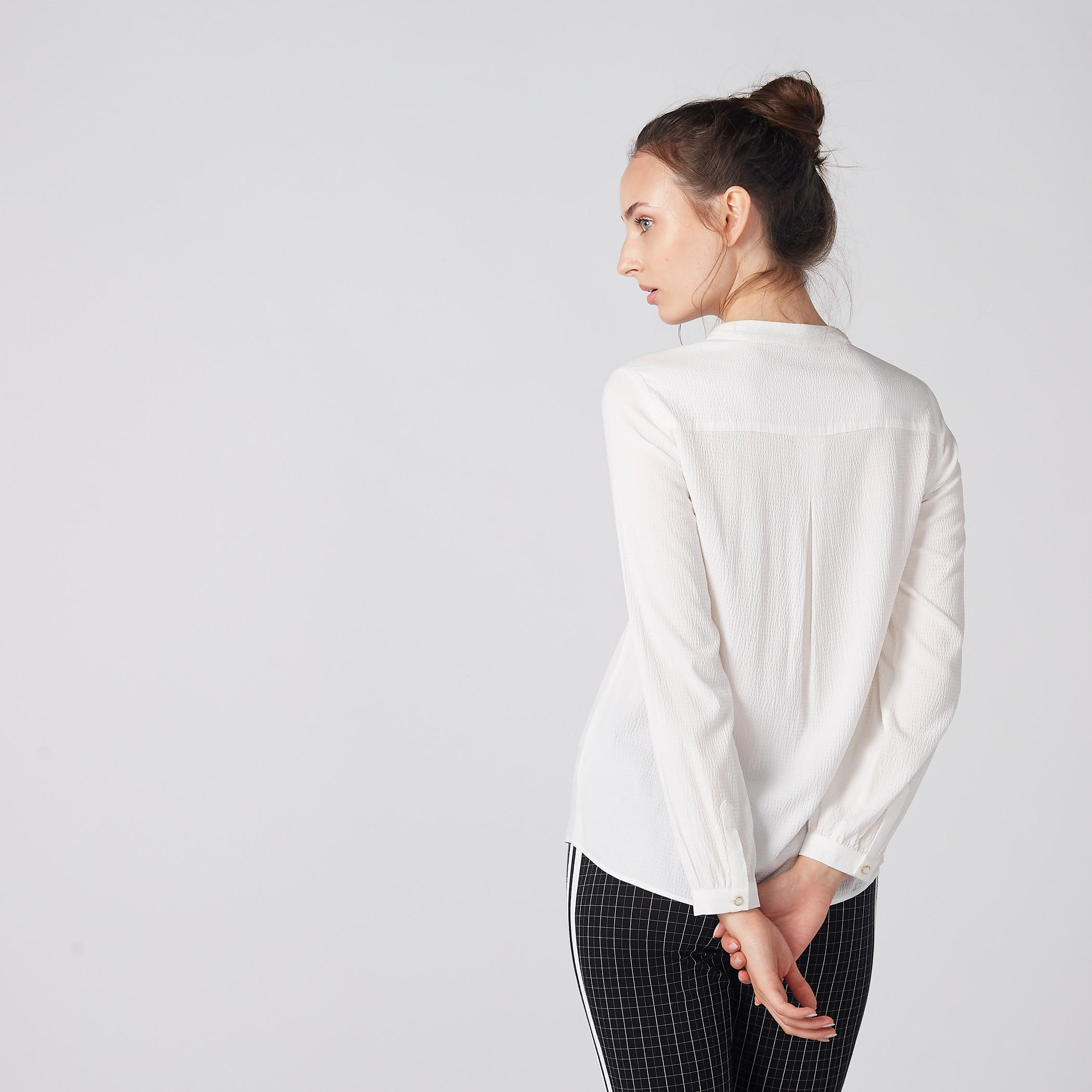 Textured Shirt with Mandarin Collar and Concealed Placket-women-clothing-shirtsandblouses-shirts-image-3