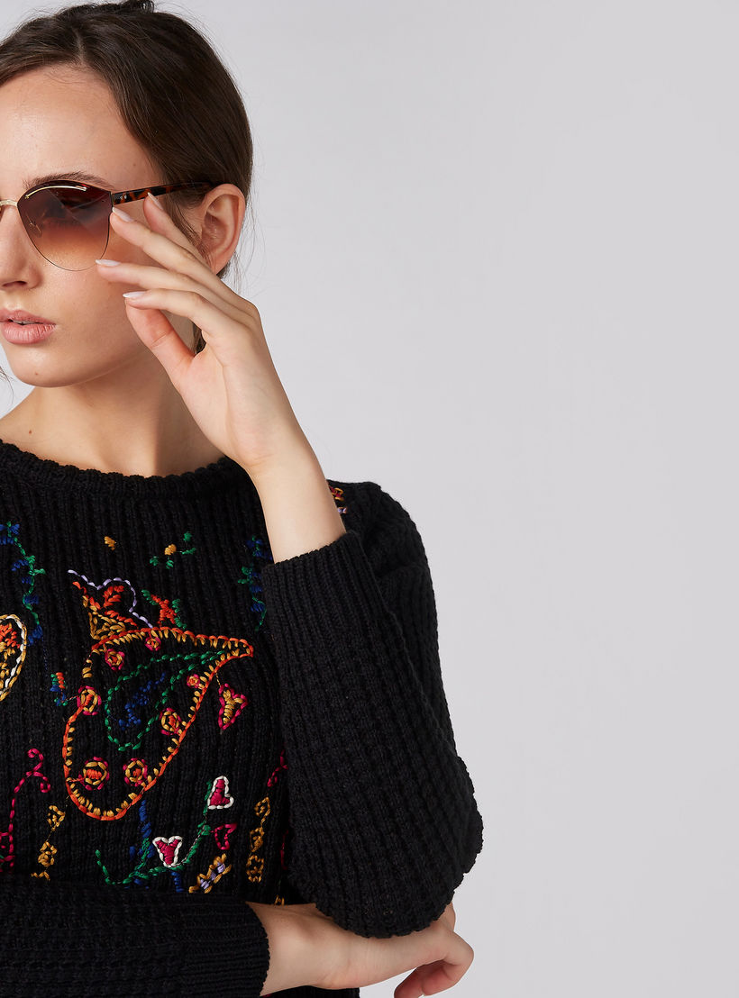 فستان بارز الملمس بقصّة ضيّقة وأكمام طويلة وتطريز-women-clothing-dresses-image-2