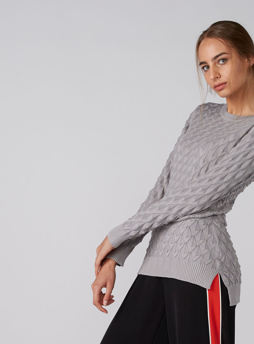 كنزة بارزة الملمس بأكمام طويلة وياقة مستديرة-women-clothing-cardigansandjumpers-jumpers-image-3