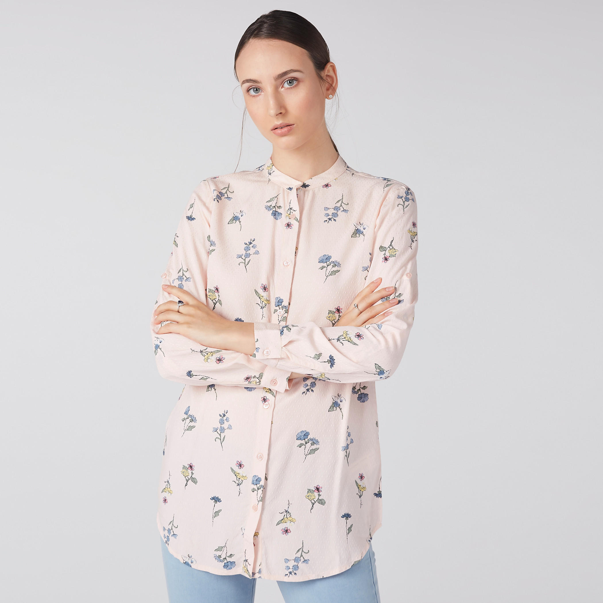 قميص بياقة ماندارين وأزرار وطبعات أزهار-women-clothing-shirtsandblouses-shirts-image-2