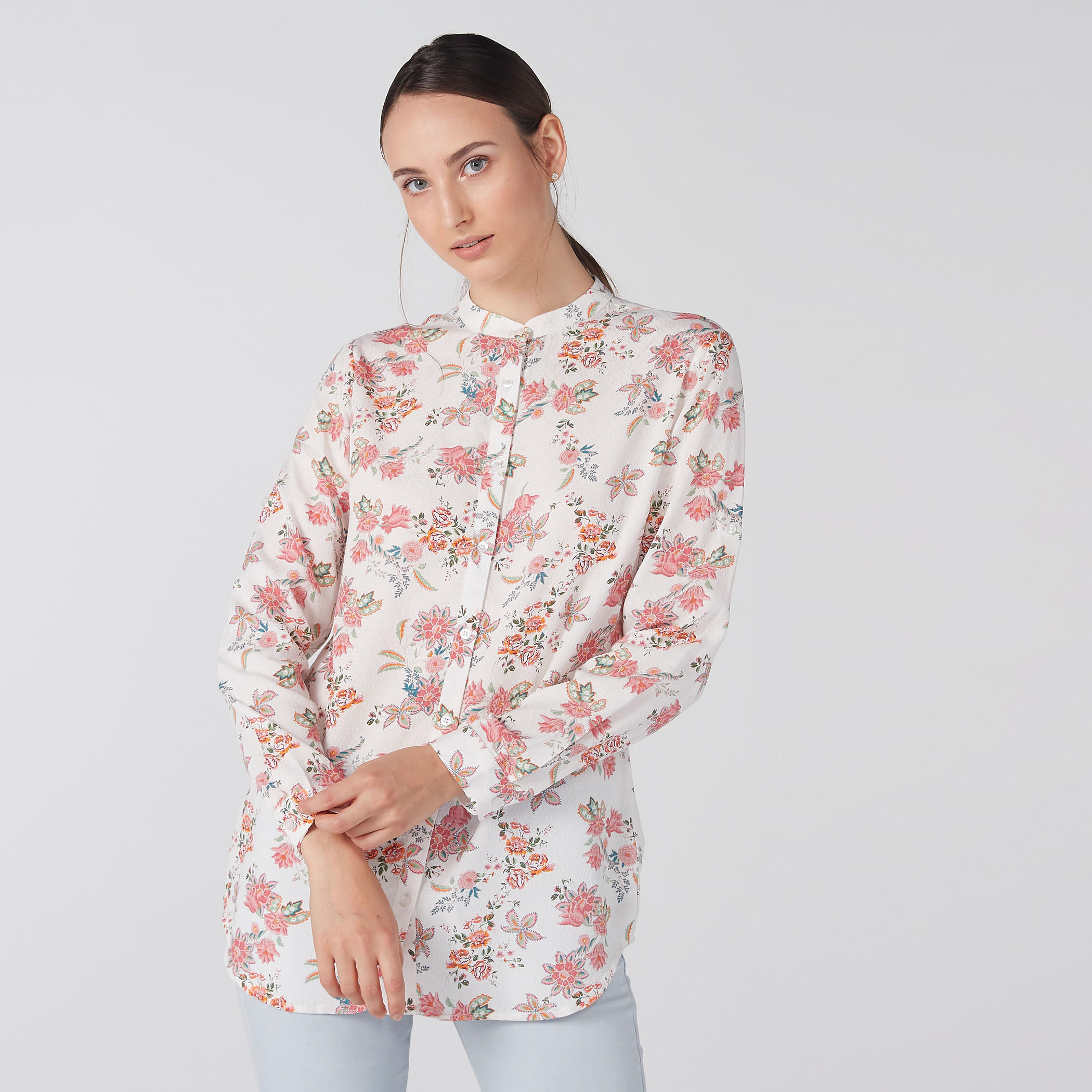 قميص بأكمام طويلة وياقة ماندارين وأزرار وطبعات-women-clothing-shirtsandblouses-shirts-image-1