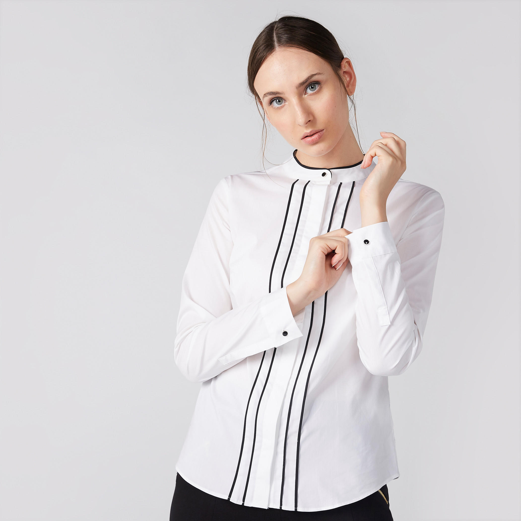 قميص بياقة ماندارين وأكمام طويلة ووصلة أزرار مخفية-women-clothing-shirtsandblouses-shirts-image-2
