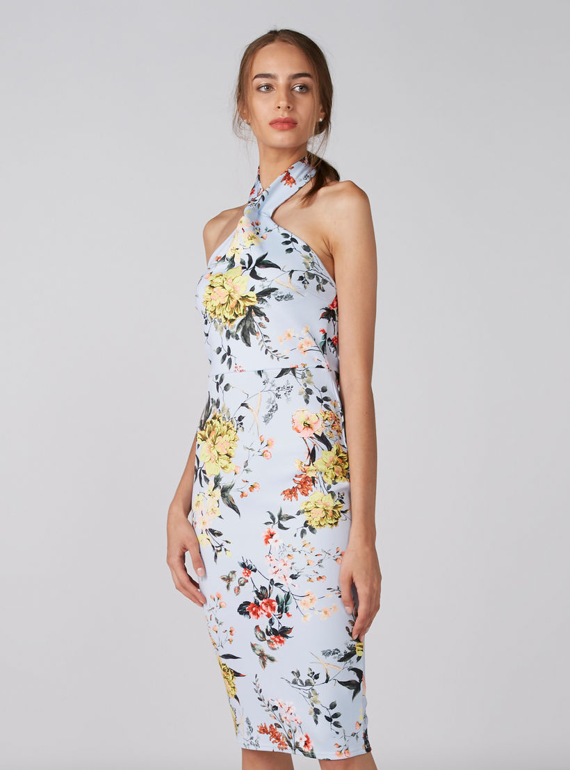 فستان متوسط الطول بياقة هالتر وطبعات أزهار-women-clothing-dresses-image-2