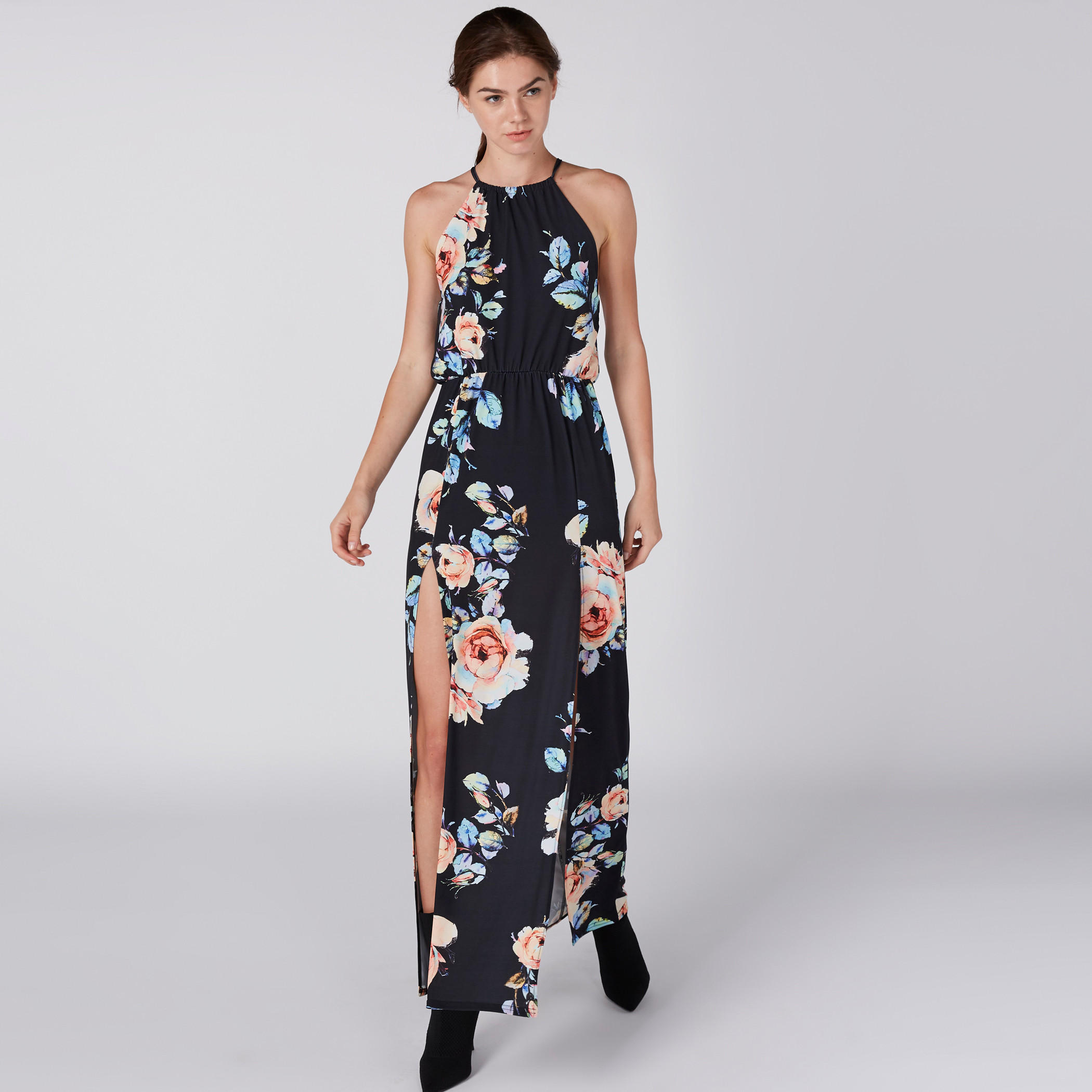فستان طويل دون أكمام بأربطة وطبعات-women-clothing-dresses-image-2