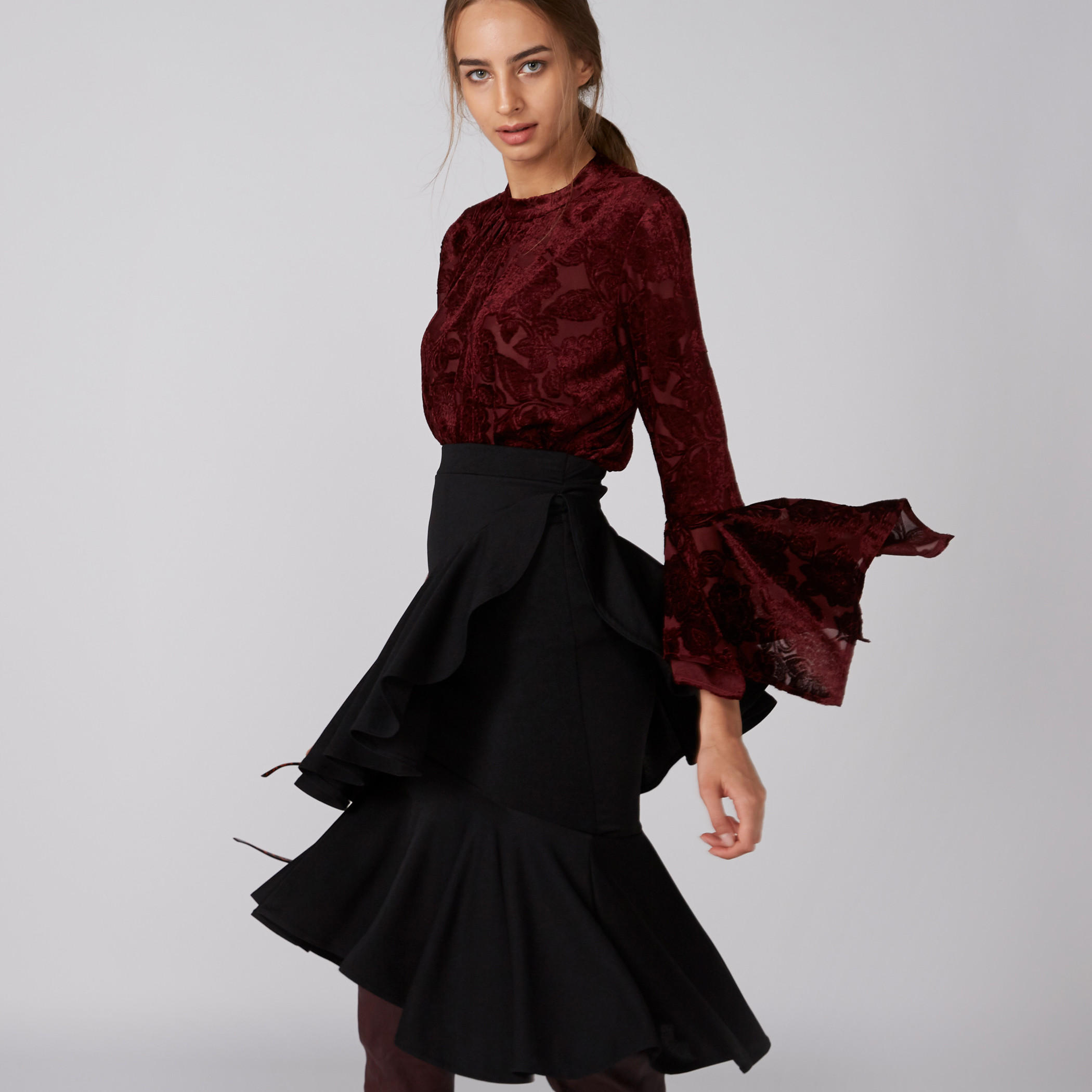 Ruffle Skirt with Asymmetric Hem-women-clothing-bottoms-skirts-image-1
