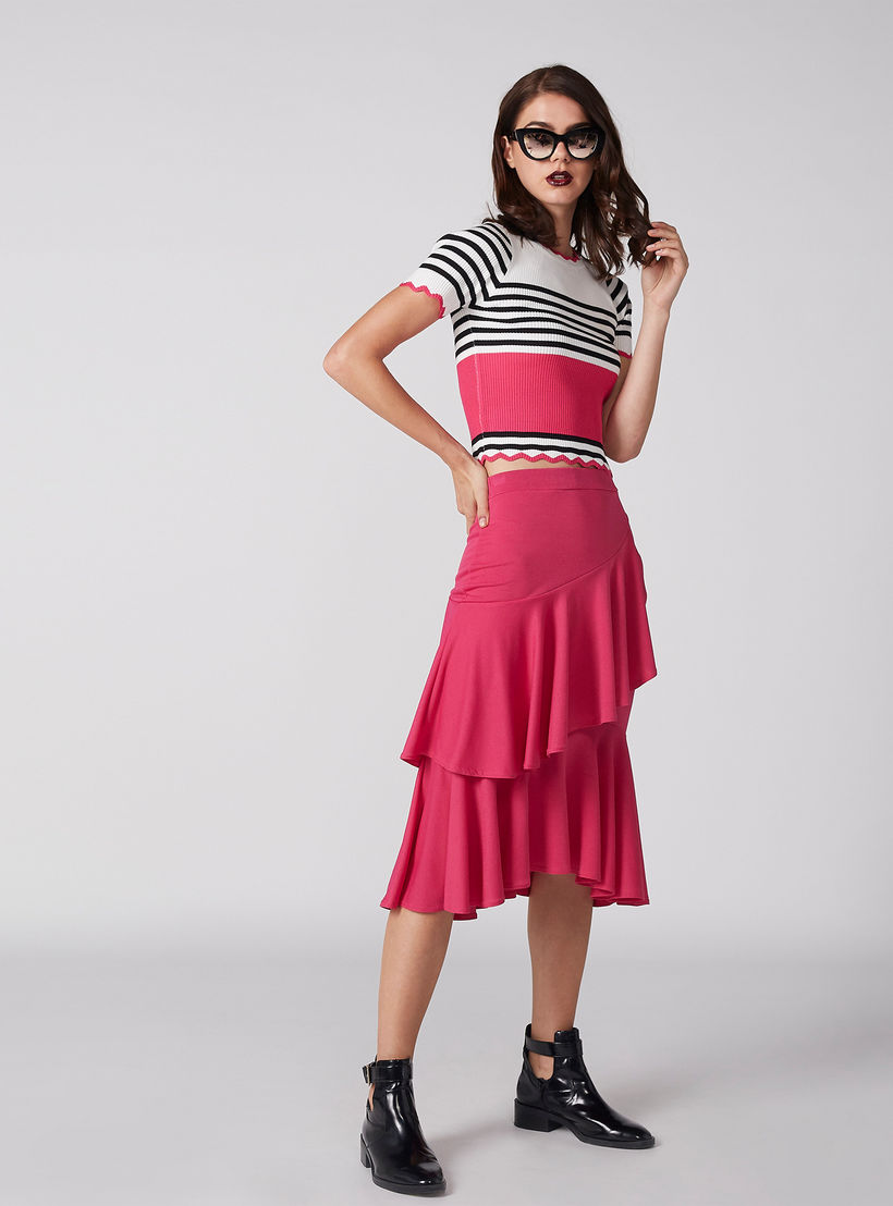 تنورة ميدي بخصر مطّاطي وتفاصيل كشكش-women-clothing-bottoms-skirts-image-1