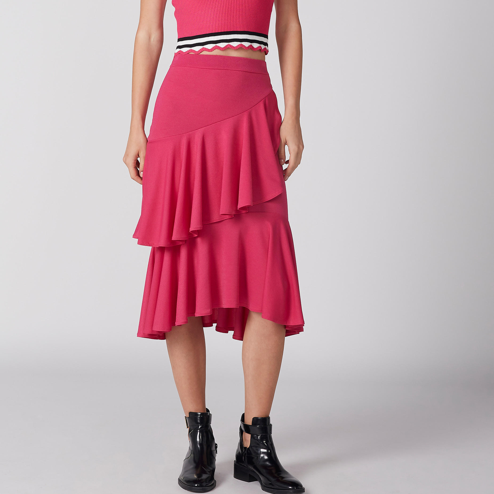 تنورة ميدي بخصر مطّاطي وتفاصيل كشكش-women-clothing-bottoms-skirts-image-2