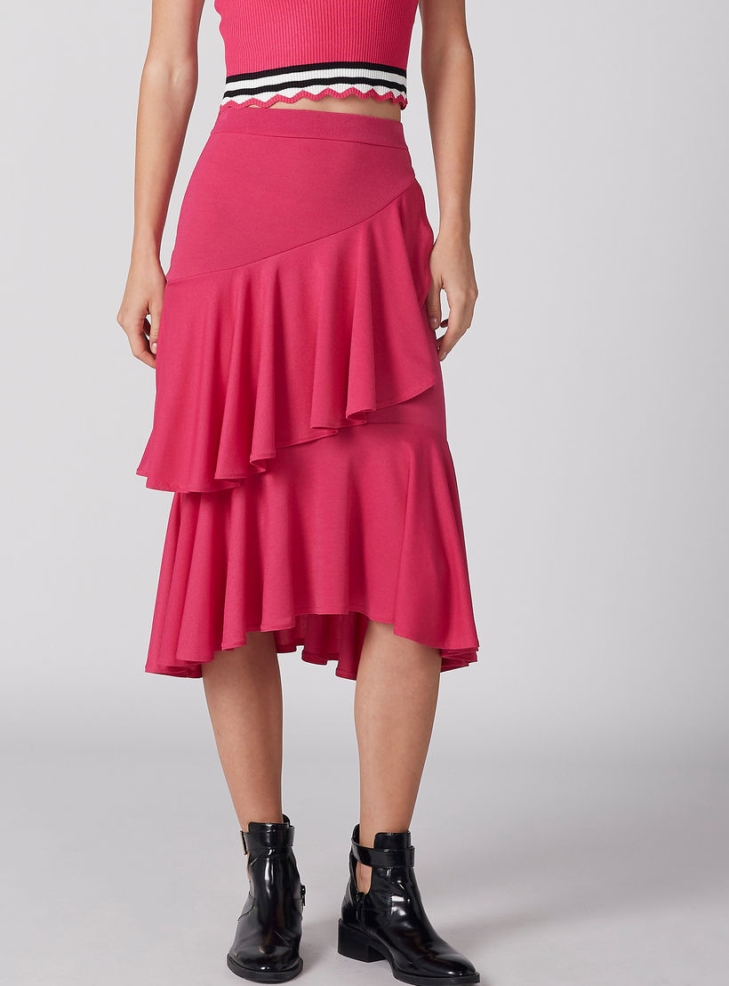 تنورة ميدي بخصر مطّاطي وتفاصيل كشكش-women-clothing-bottoms-skirts-image-2