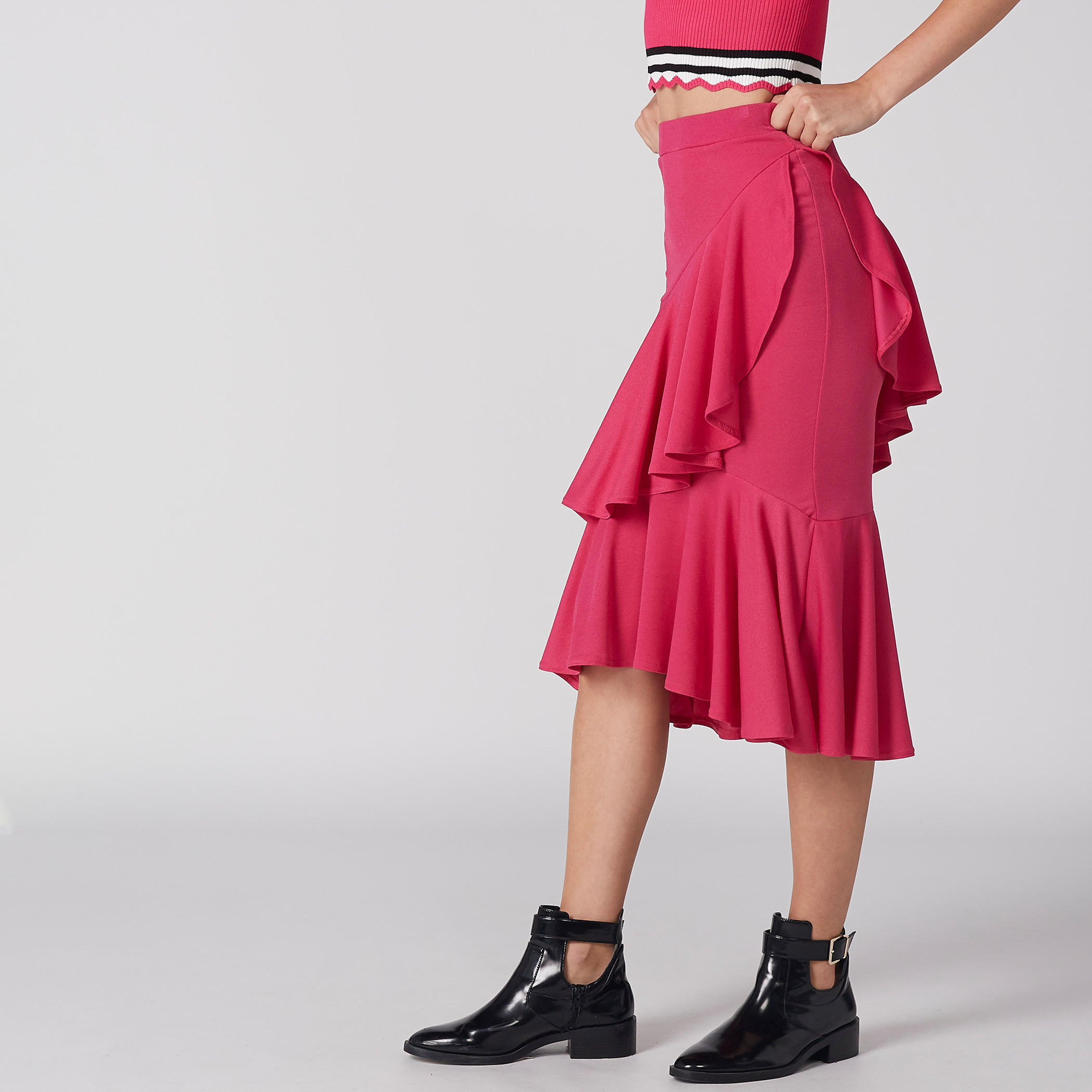 تنورة ميدي بخصر مطّاطي وتفاصيل كشكش-women-clothing-bottoms-skirts-image-3