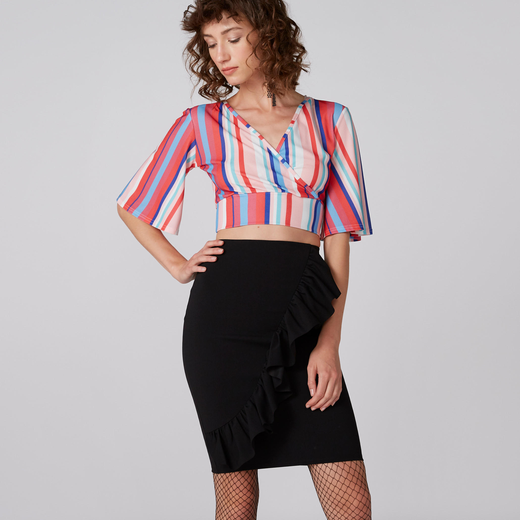 Ruffle Detail Bodycon Mini Skirt-women-clothing-bottoms-skirts-image-1