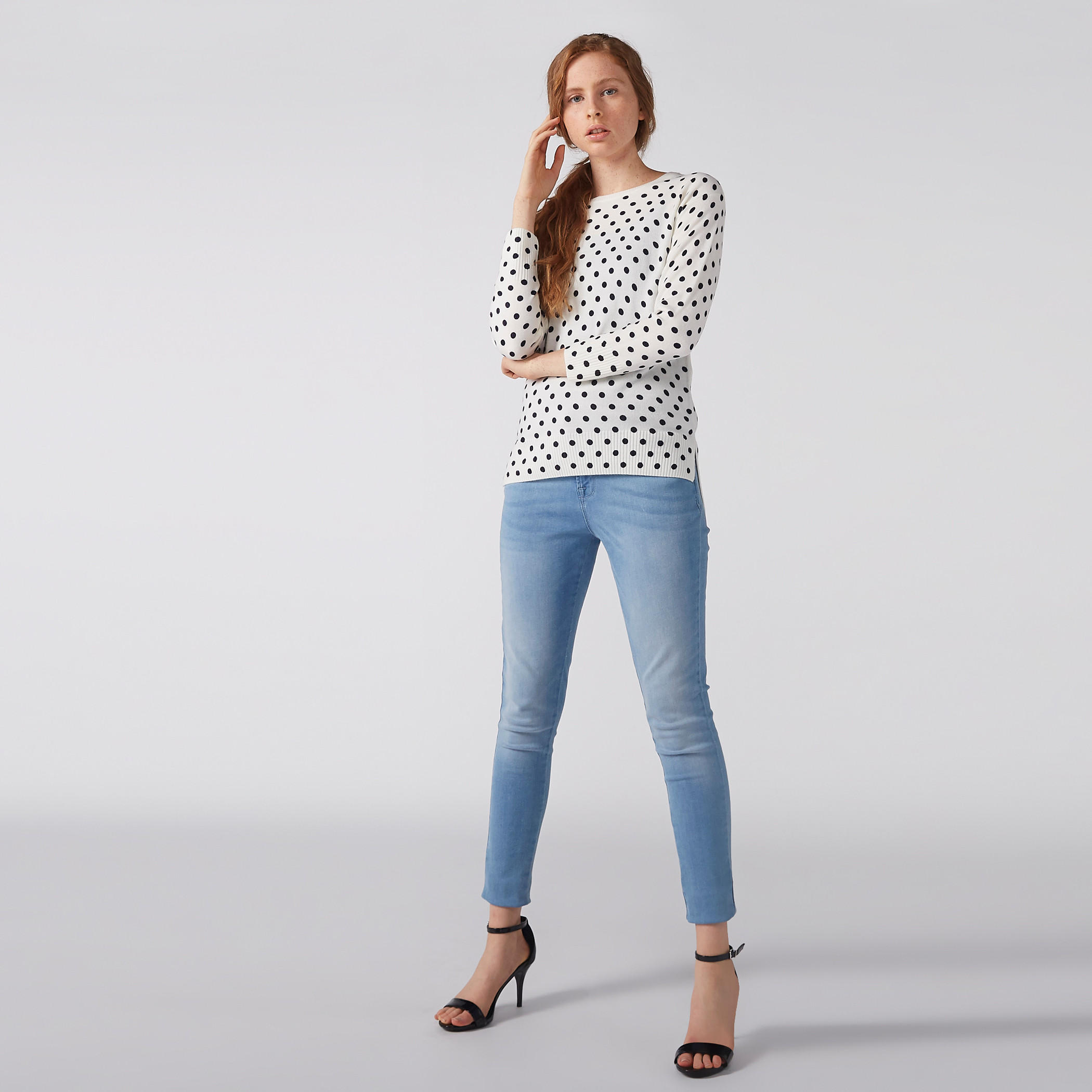 Polka Dot Printed Top with Cuffed Sleeves-women-clothing-shirtsandblouses-blouses-image-1