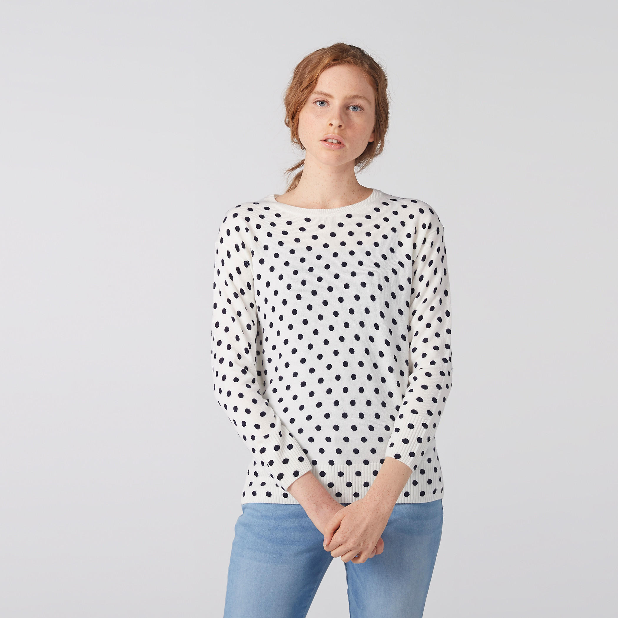 Polka Dot Printed Top with Cuffed Sleeves-women-clothing-shirtsandblouses-blouses-image-2