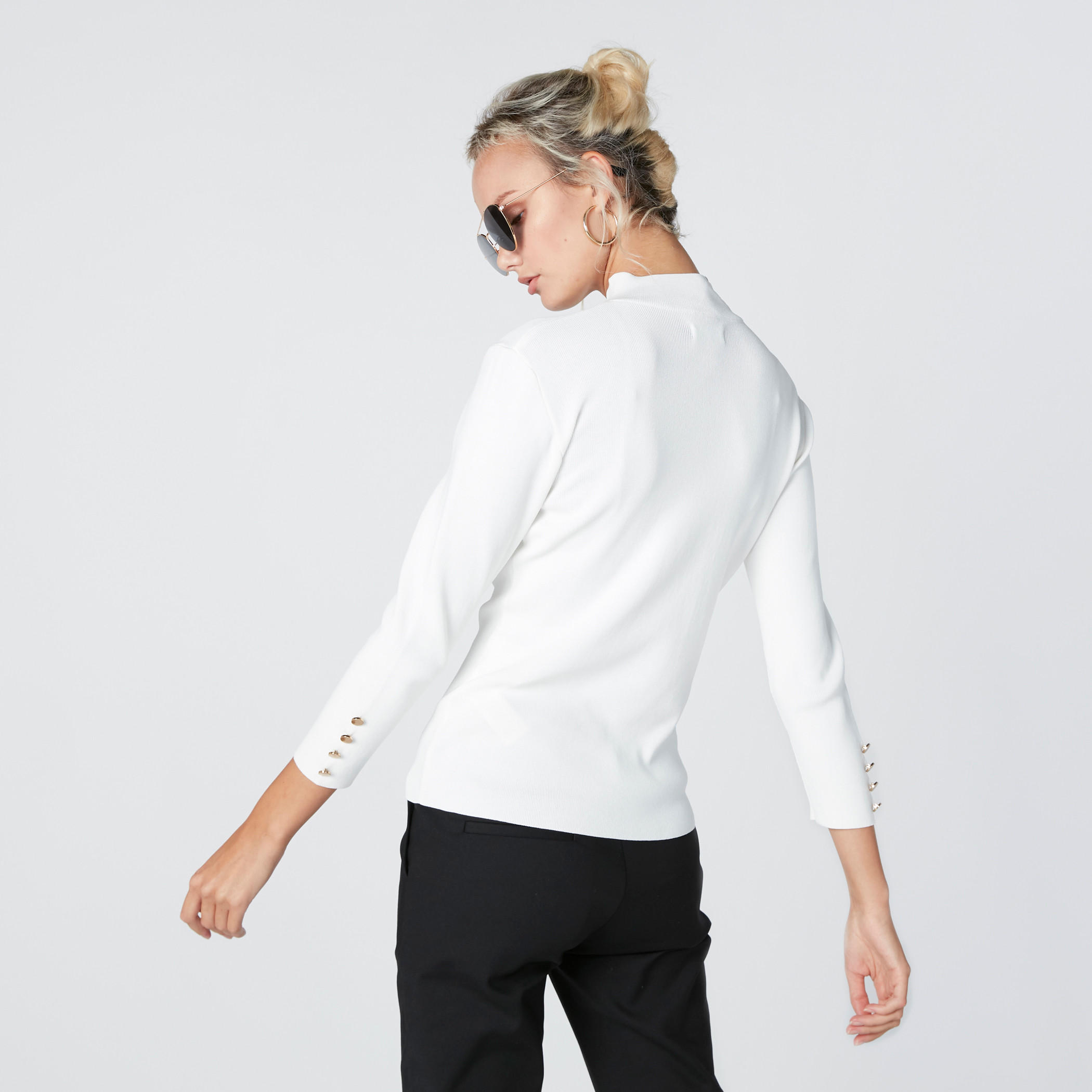 بلوزة ياقة عالية وأكمام 3/4 وأزرار-women-clothing-shirtsandblouses-blouses-image-4