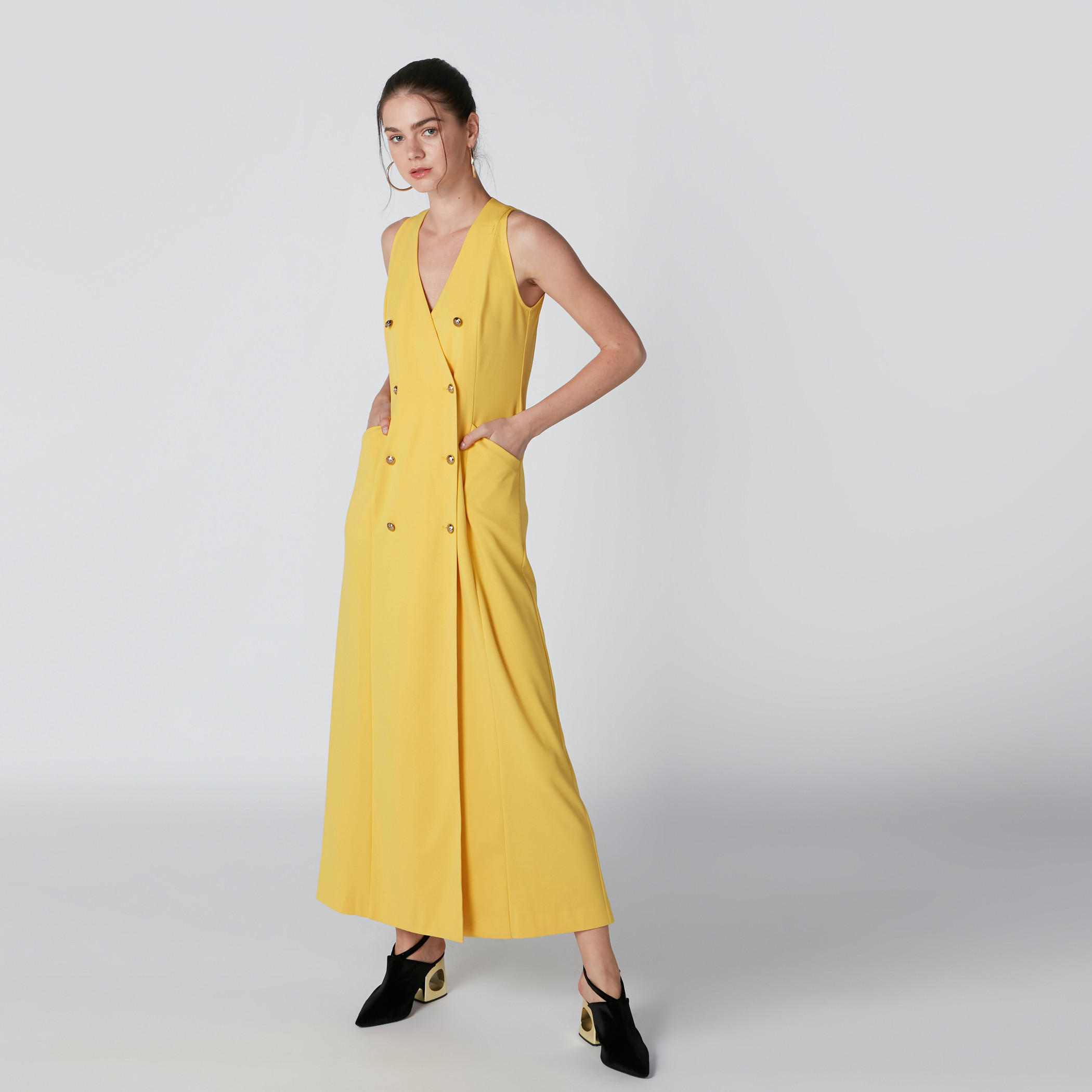 فستان طويل دون أكمام بأزرار وجيوب-women-clothing-dresses-image-1