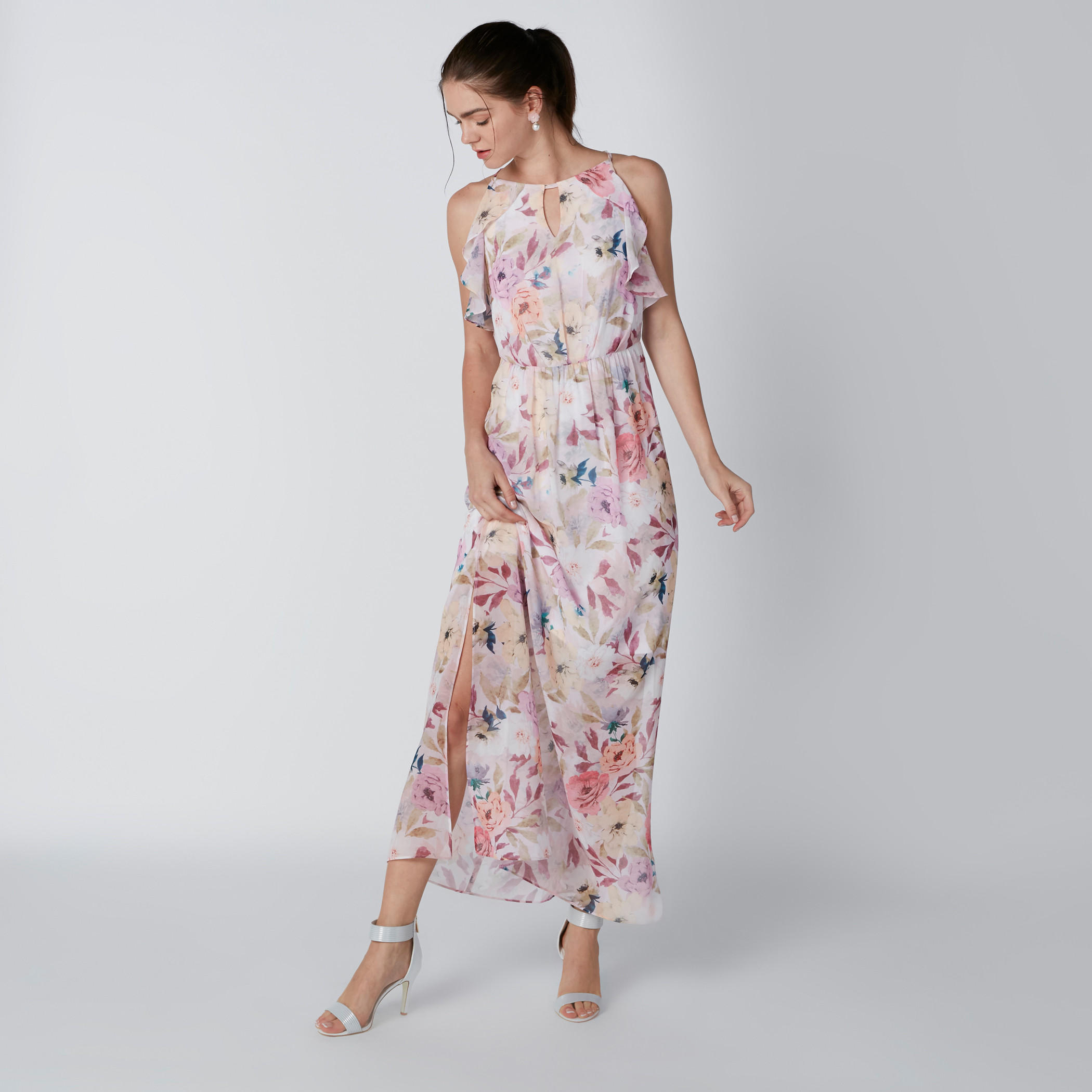 فستان ماكسي بطبعات زهرية وكشكش-women-clothing-dresses-image-1