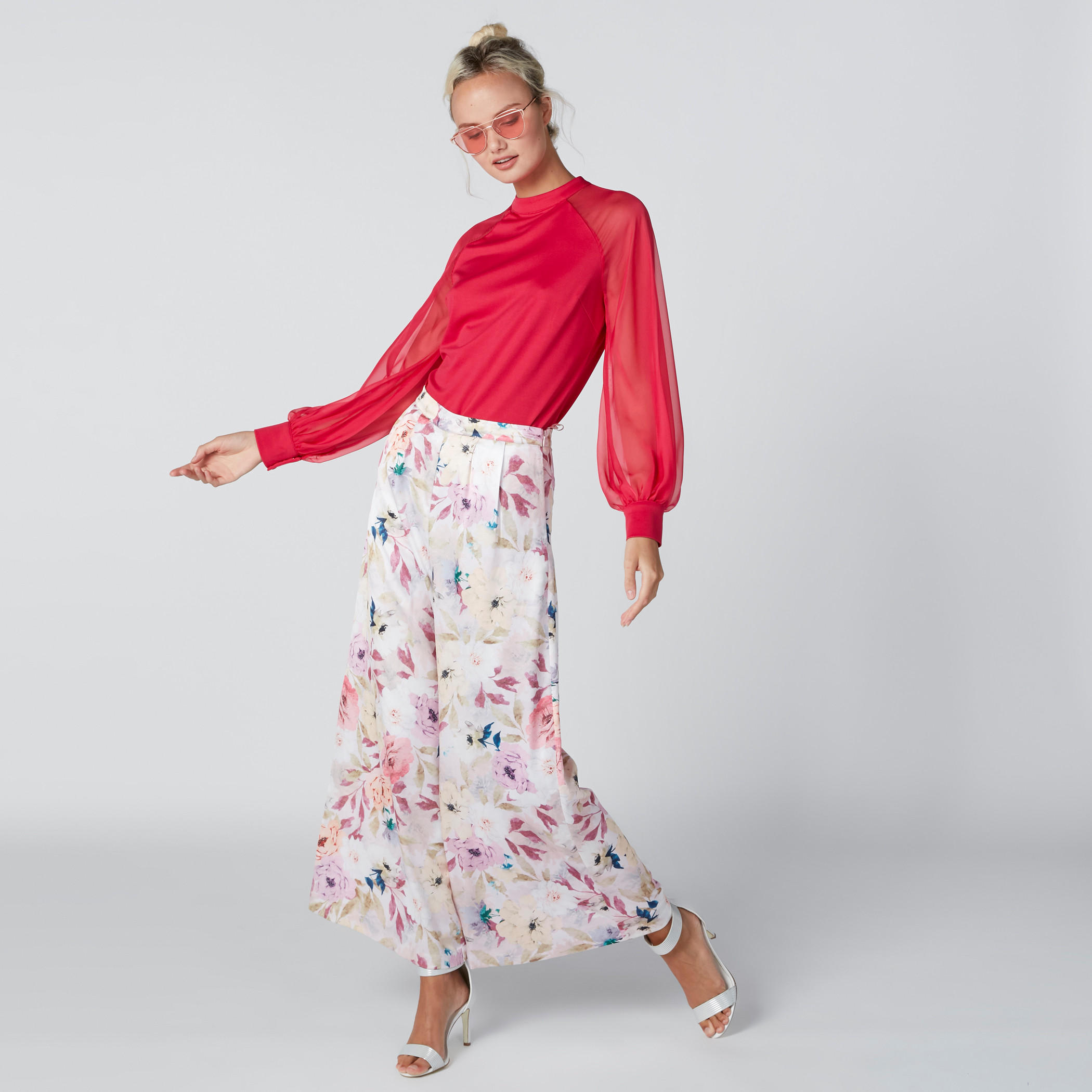 بلوزة بياقة عالية بأكمام مغايرة وزر-women-clothing-shirtsandblouses-blouses-image-3