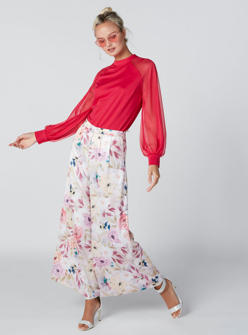 بلوزة بياقة عالية بأكمام مغايرة وزر-women-clothing-shirtsandblouses-blouses-image-3