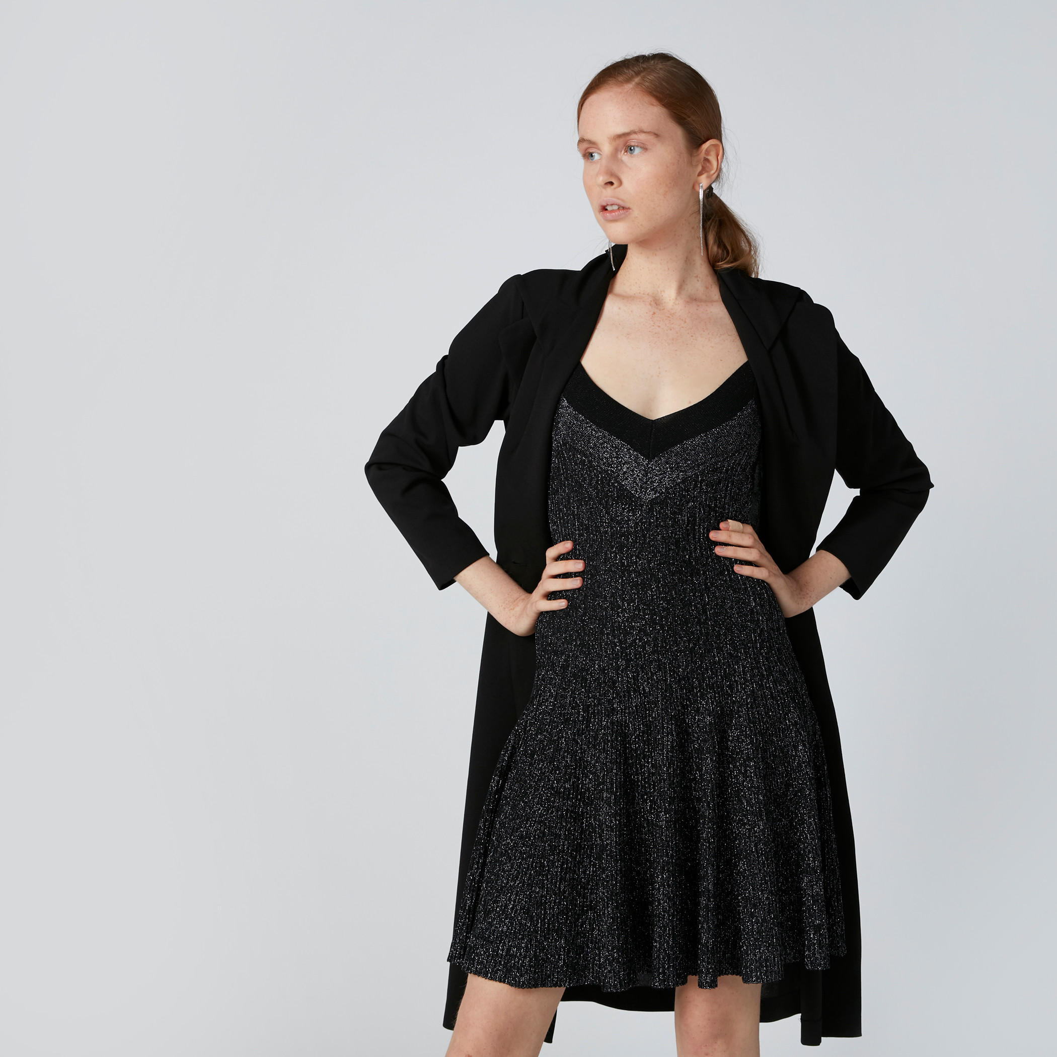 Textured Mini Skater Dress with Spaghetti Straps-women-clothing-dresses-image-1