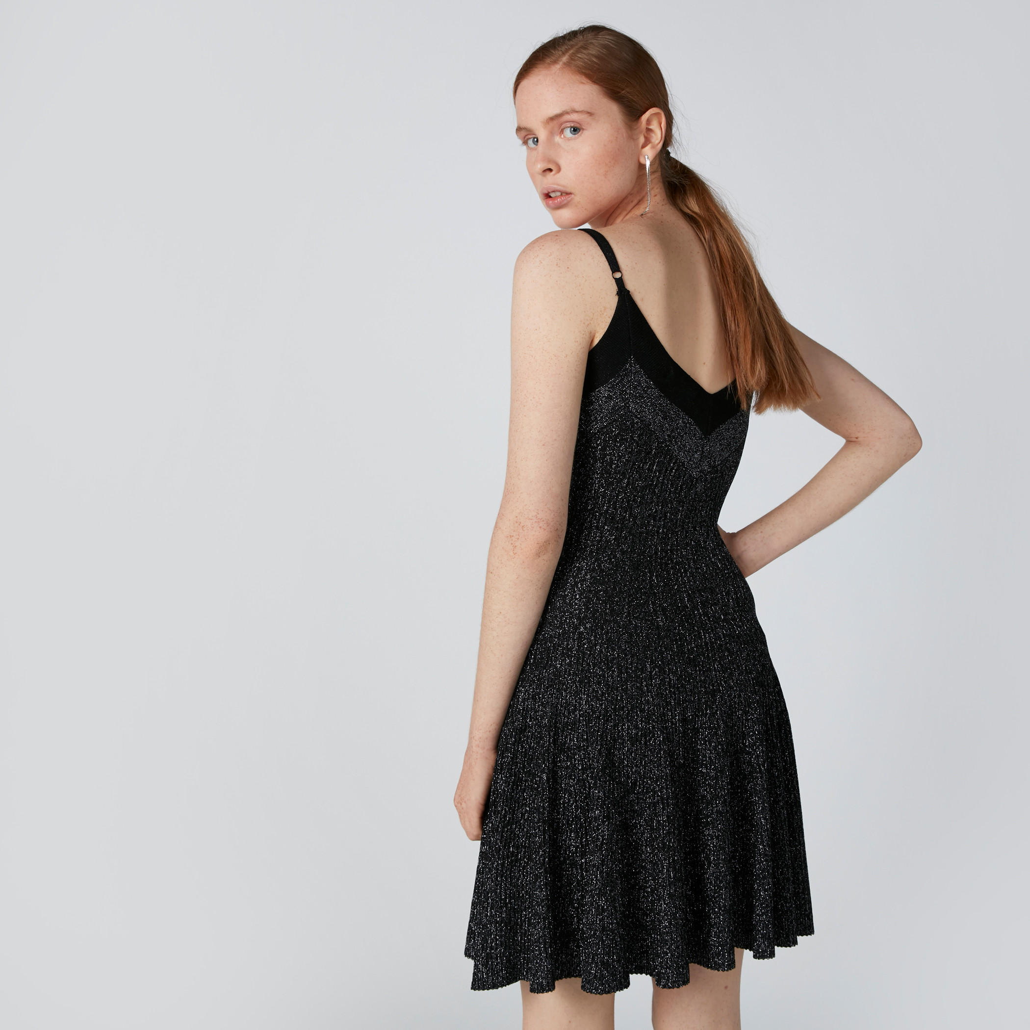 Textured Mini Skater Dress with Spaghetti Straps-women-clothing-dresses-image-2