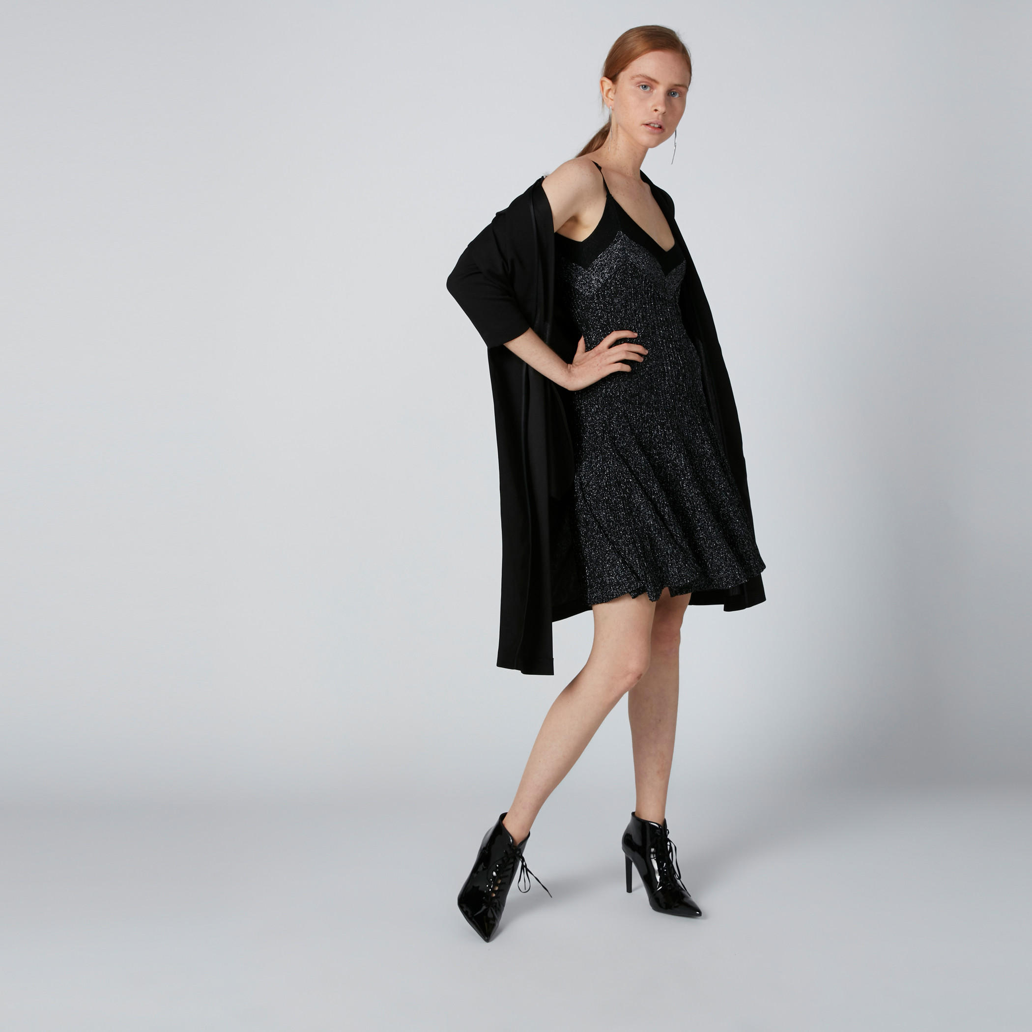 Textured Mini Skater Dress with Spaghetti Straps-women-clothing-dresses-image-3