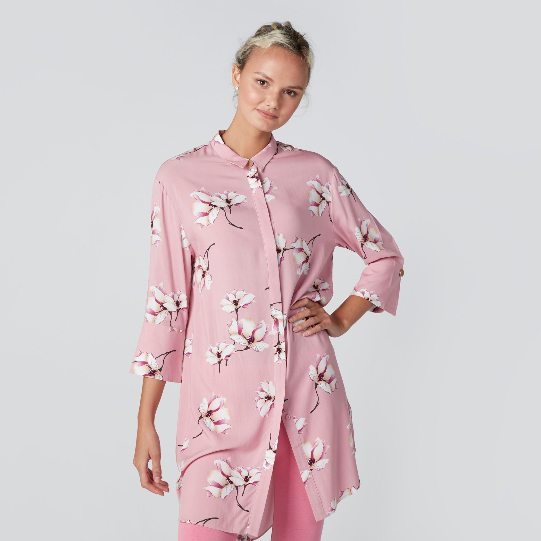 تونيك قميص بأزرار مخفيّة وطبعات زهرية-women-clothing-shirtsandblouses-blouses-image-1