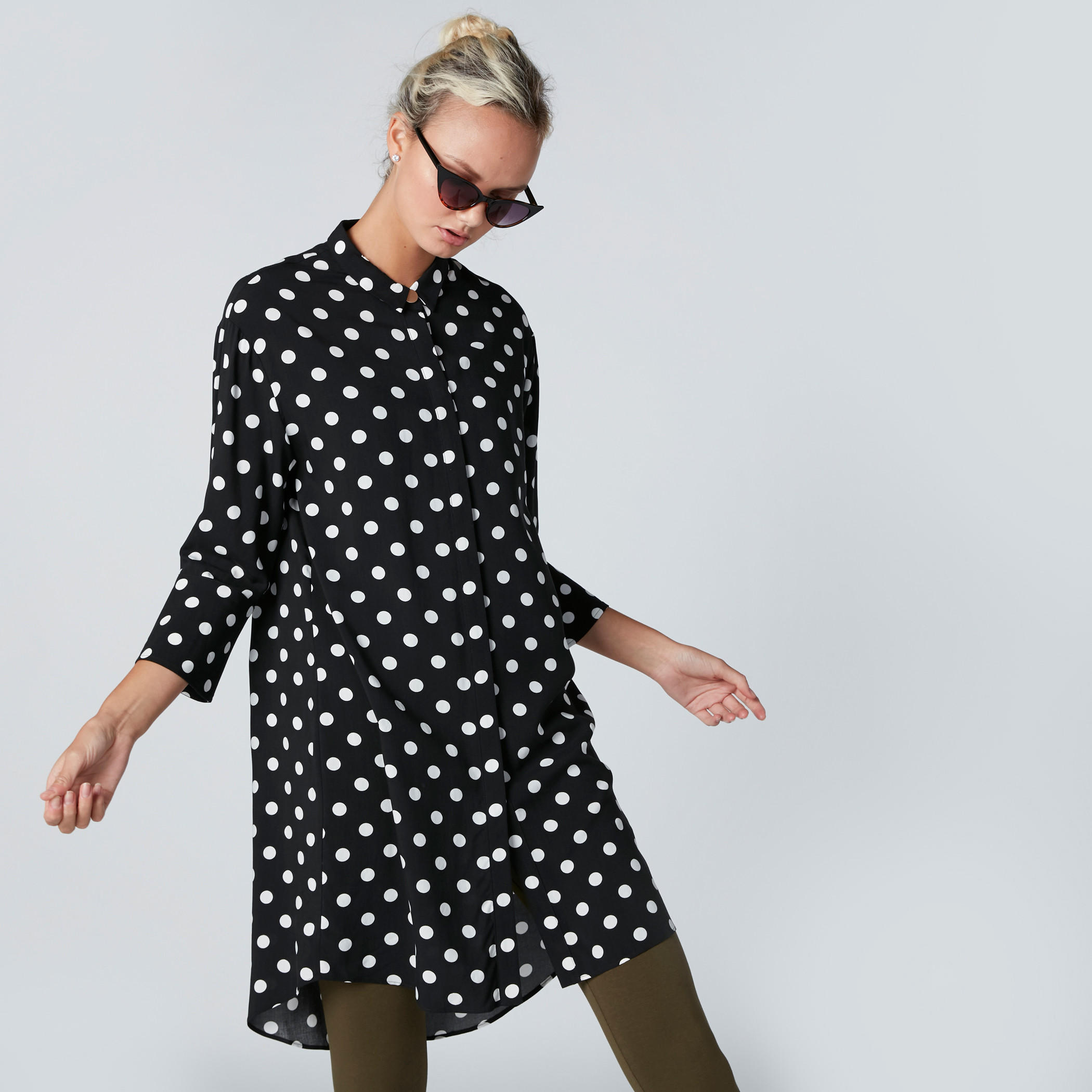 Polka Dot Printed Tunic with 3/4 Sleeves-women-clothing-shirtsandblouses-blouses-image-1