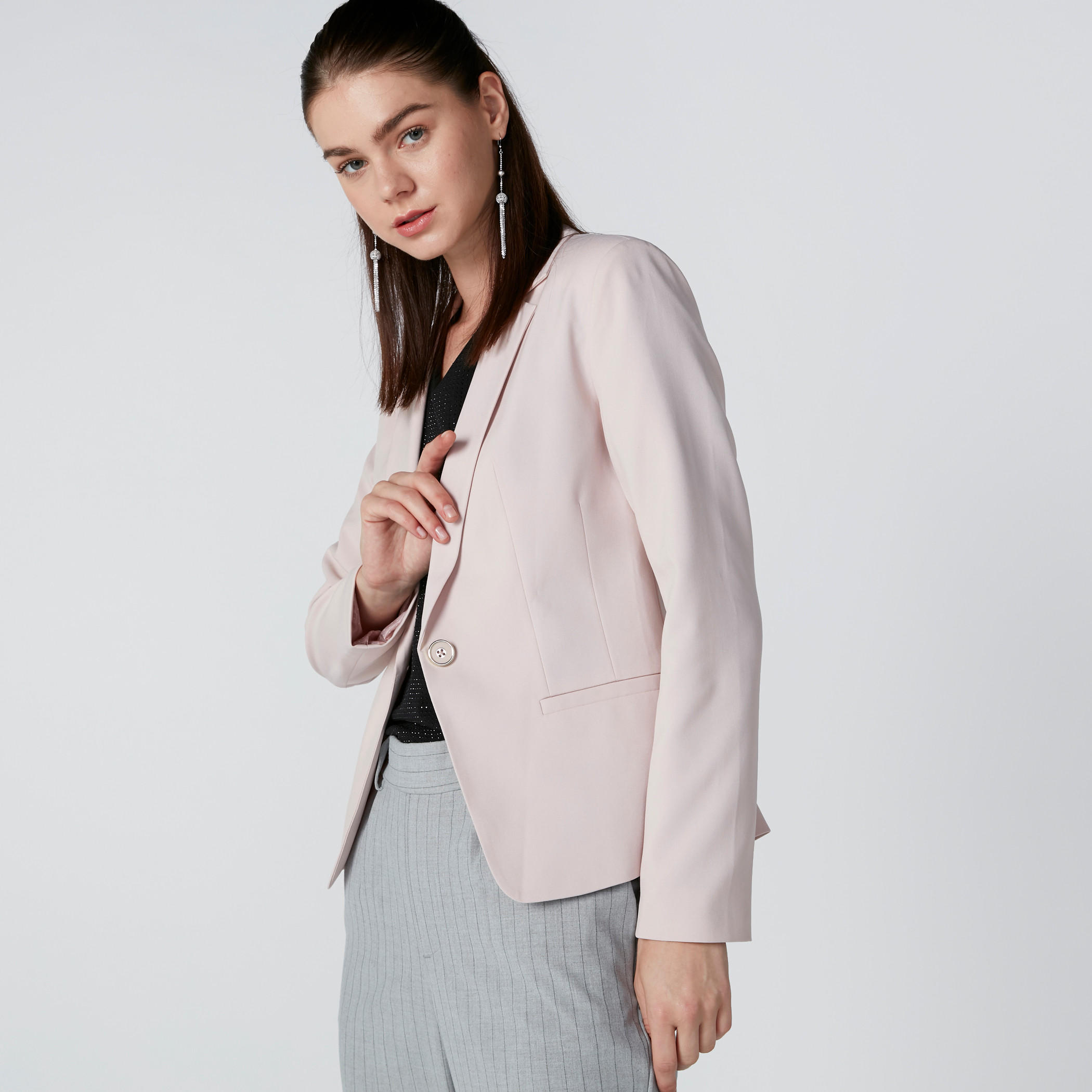 Notched Lapel Blazer with Long Sleeves and Back Slit-women-clothing-coatsandjackets-blazers-image-1