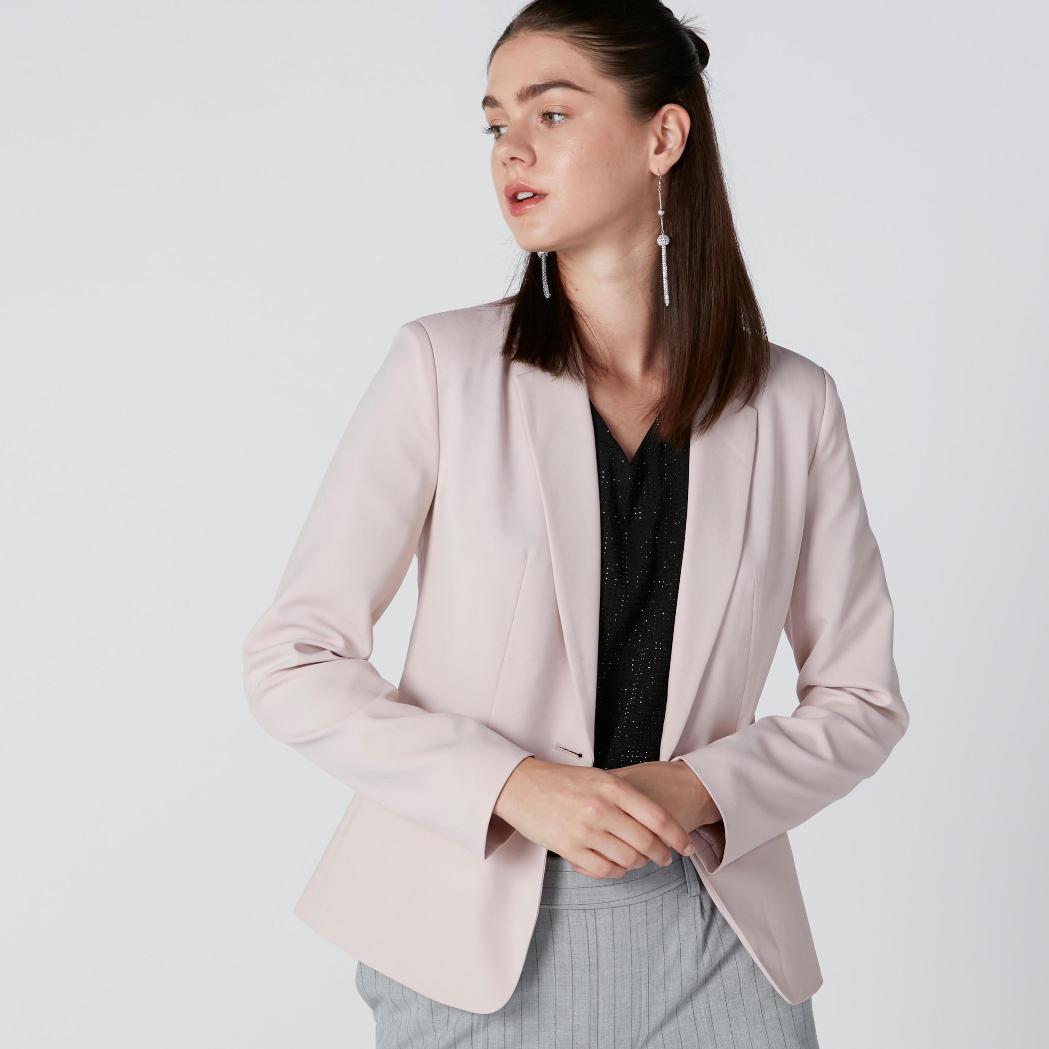 Notched Lapel Blazer with Long Sleeves and Back Slit-women-clothing-coatsandjackets-blazers-image-4