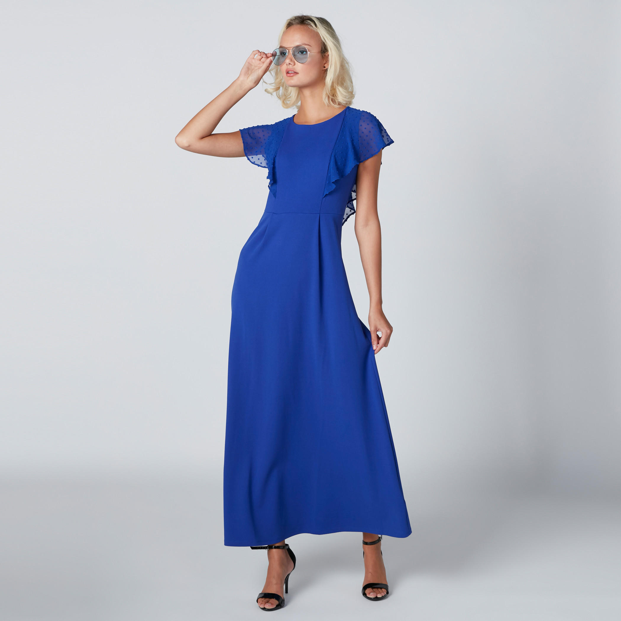 فستان طويل بياقة مستديرة وتفاصيل كشكش-women-clothing-dresses-image-1