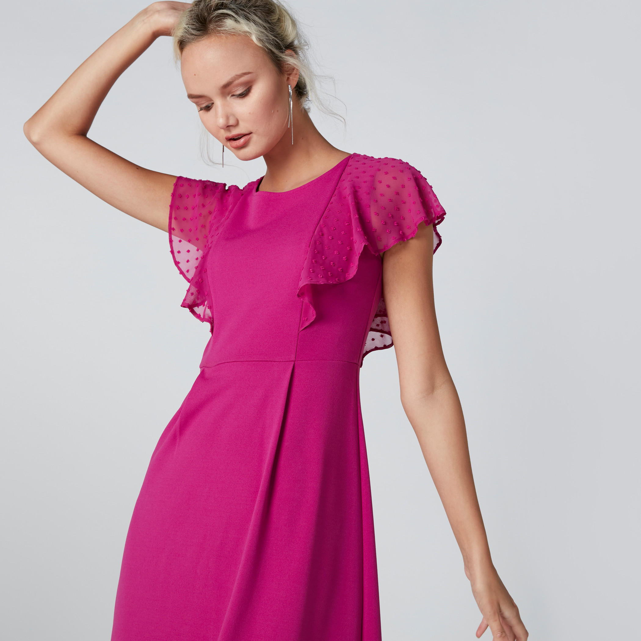 فستان طويل إيه لاين بياقة مستديرة وتفاصيل كشكش-women-clothing-dresses-image-1