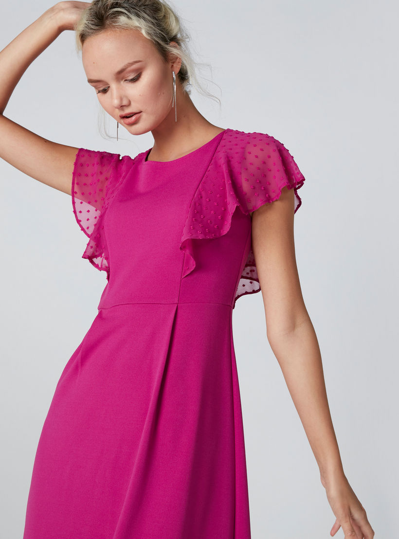 فستان طويل إيه لاين بياقة مستديرة وتفاصيل كشكش-women-clothing-dresses-image-1