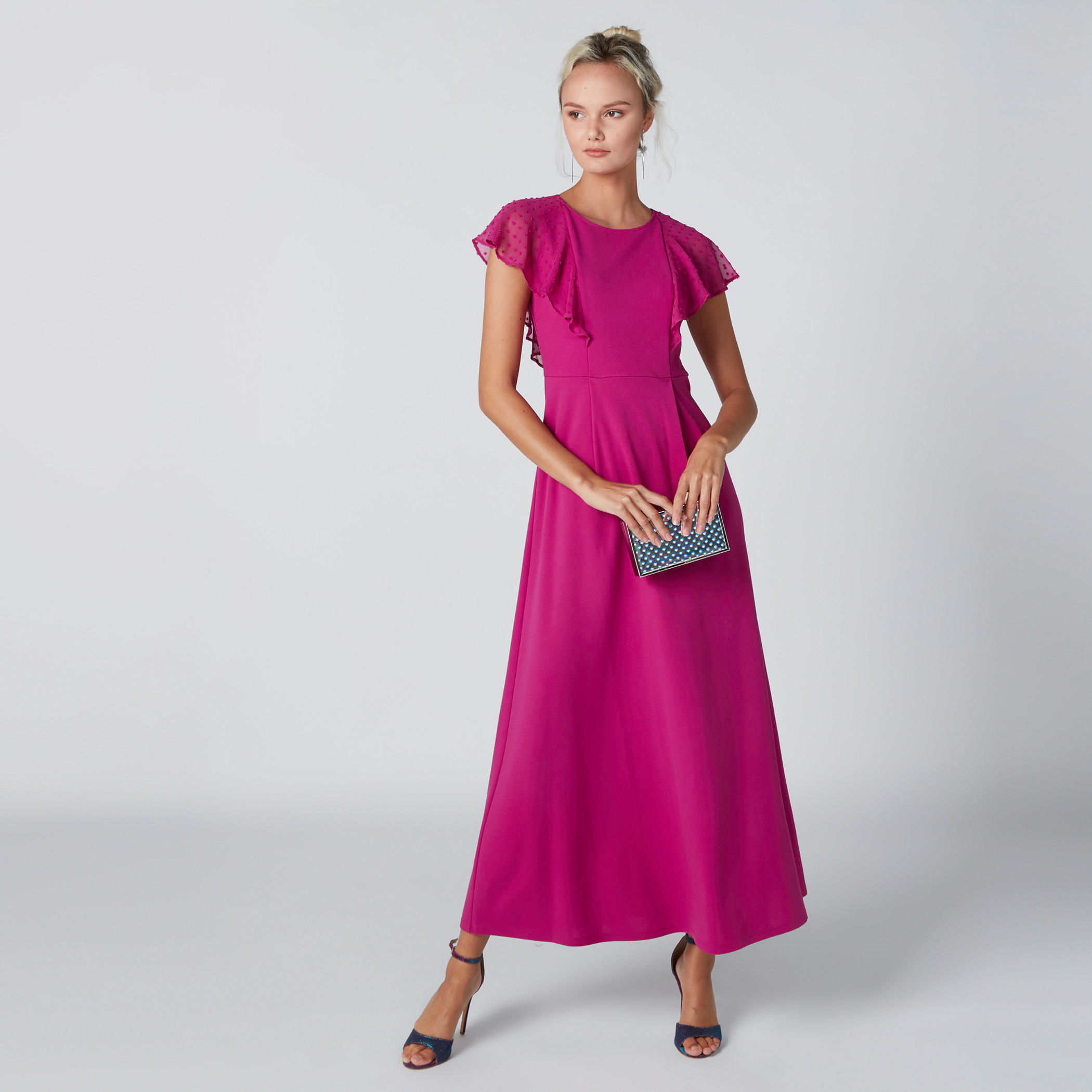 فستان طويل إيه لاين بياقة مستديرة وتفاصيل كشكش-women-clothing-dresses-image-3