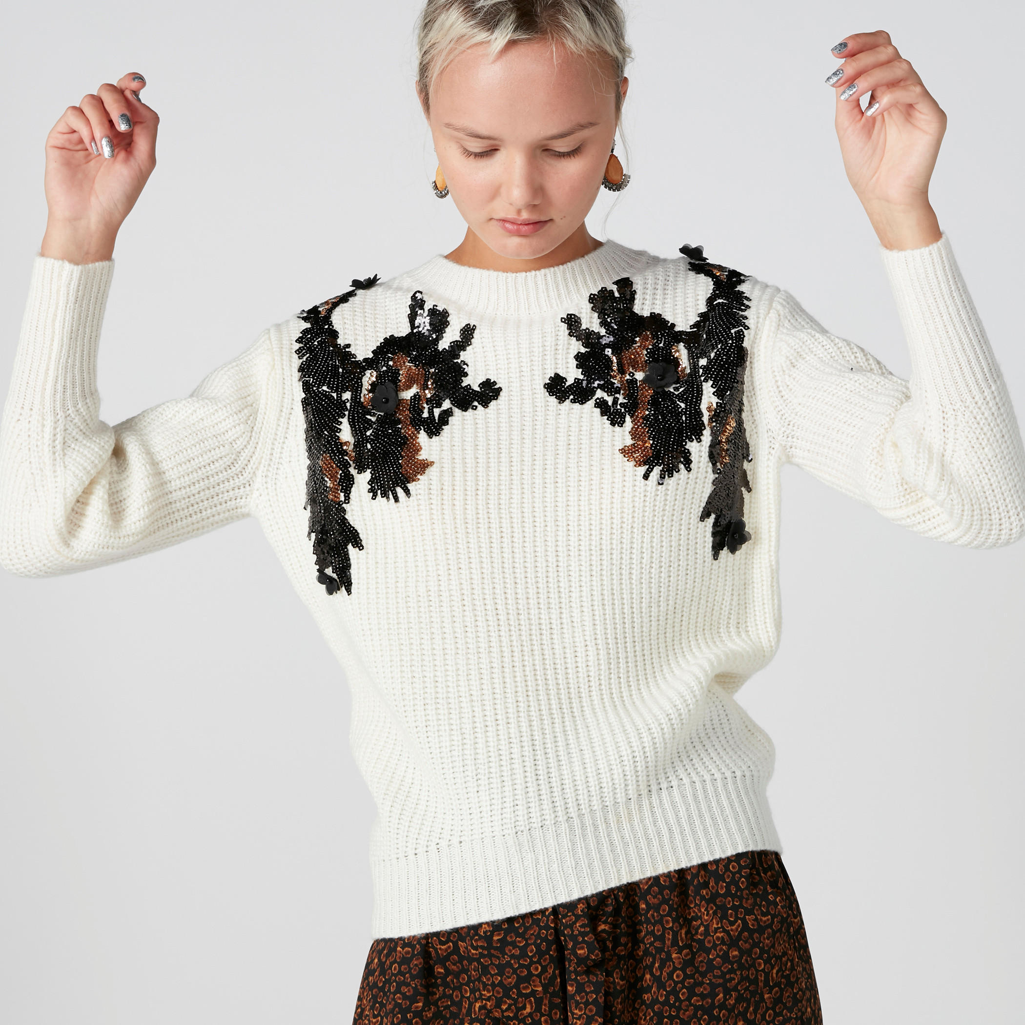 Embellished Sweater with Crew Neck and Long Sleeves-women-clothing-cardigansandjumpers-jumpers-image-1