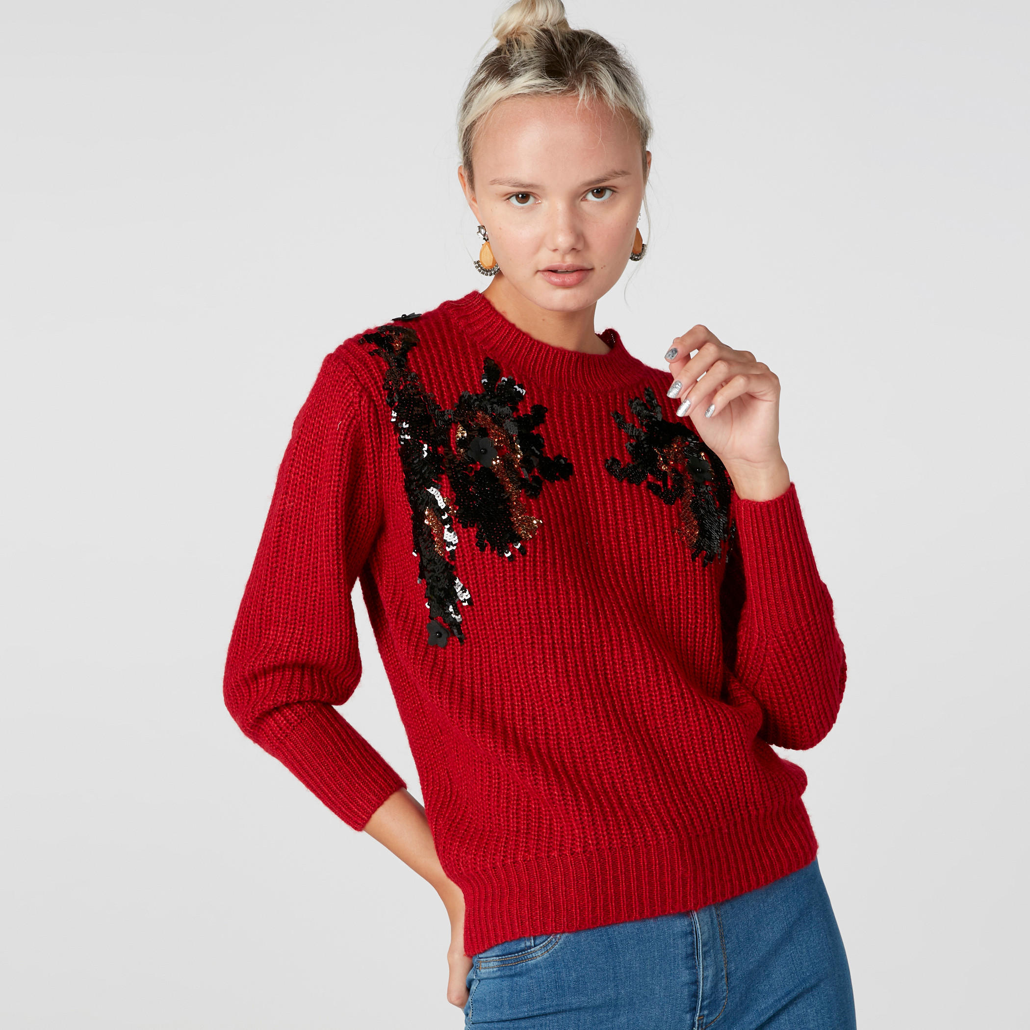 Embellished Sweater with Crew Neck and Long Sleeves-women-clothing-cardigansandjumpers-jumpers-image-8