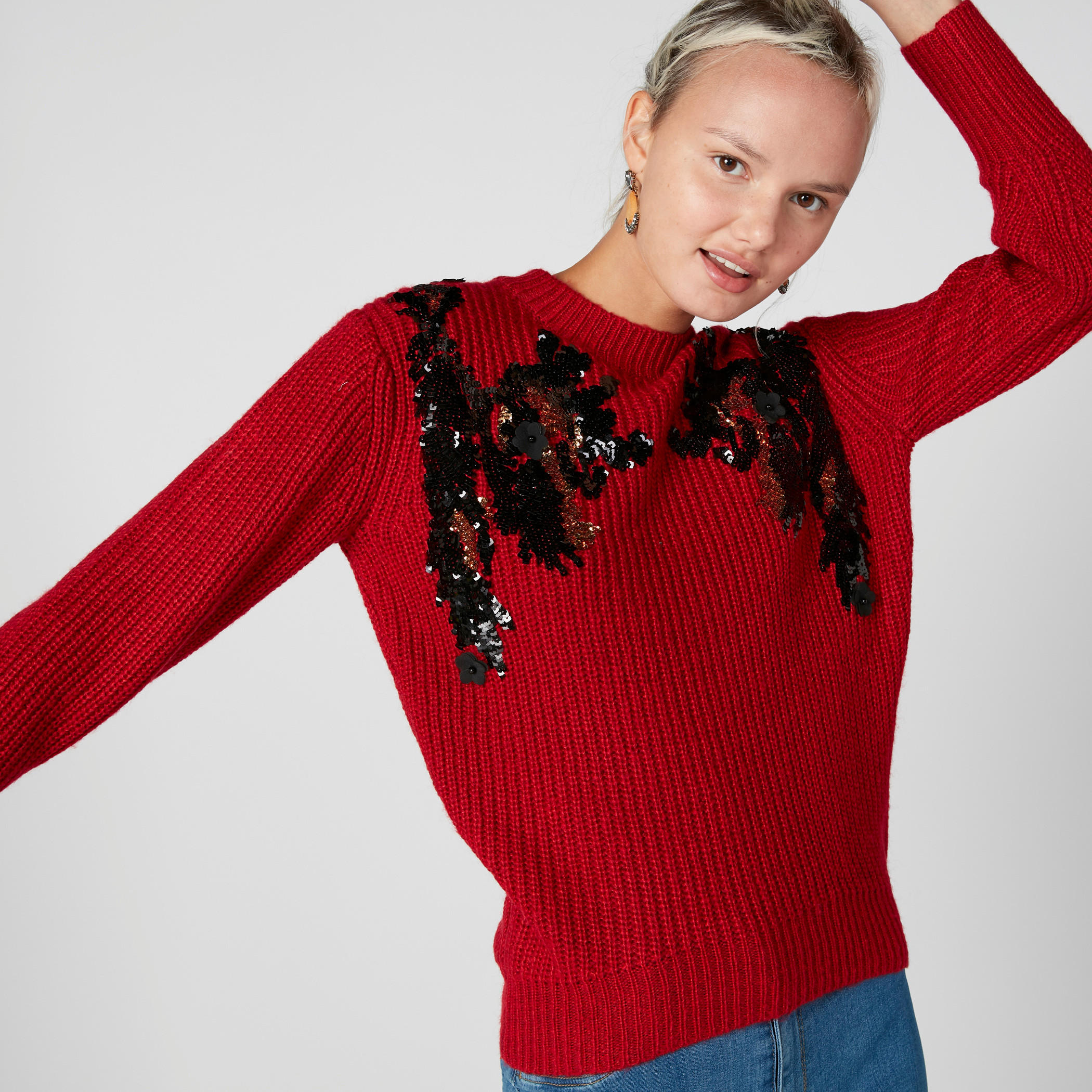 Embellished Sweater with Crew Neck and Long Sleeves-women-clothing-cardigansandjumpers-jumpers-image-9