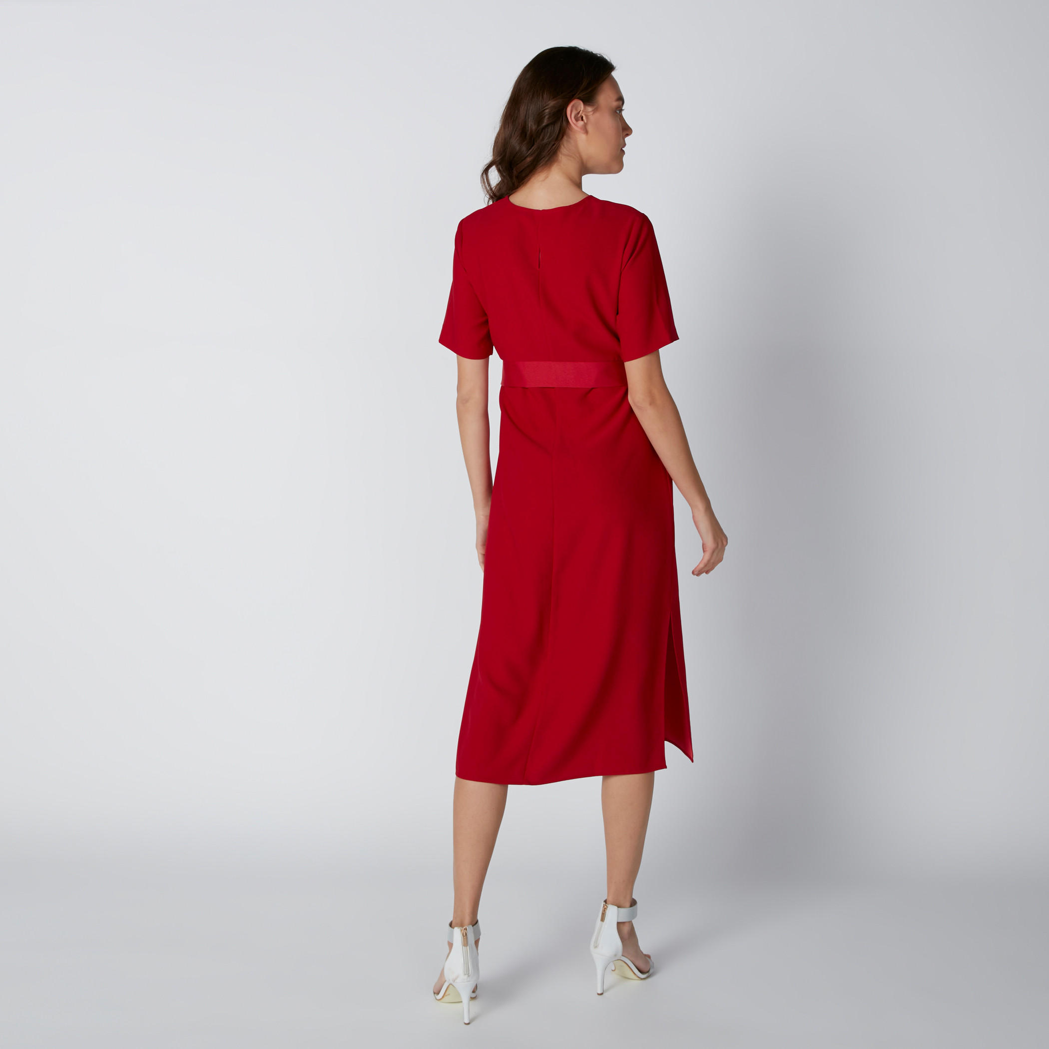 فستان إيه لاين متوسط الطول بحزام رباط وفتحة جانبية-women-clothing-dresses-image-2