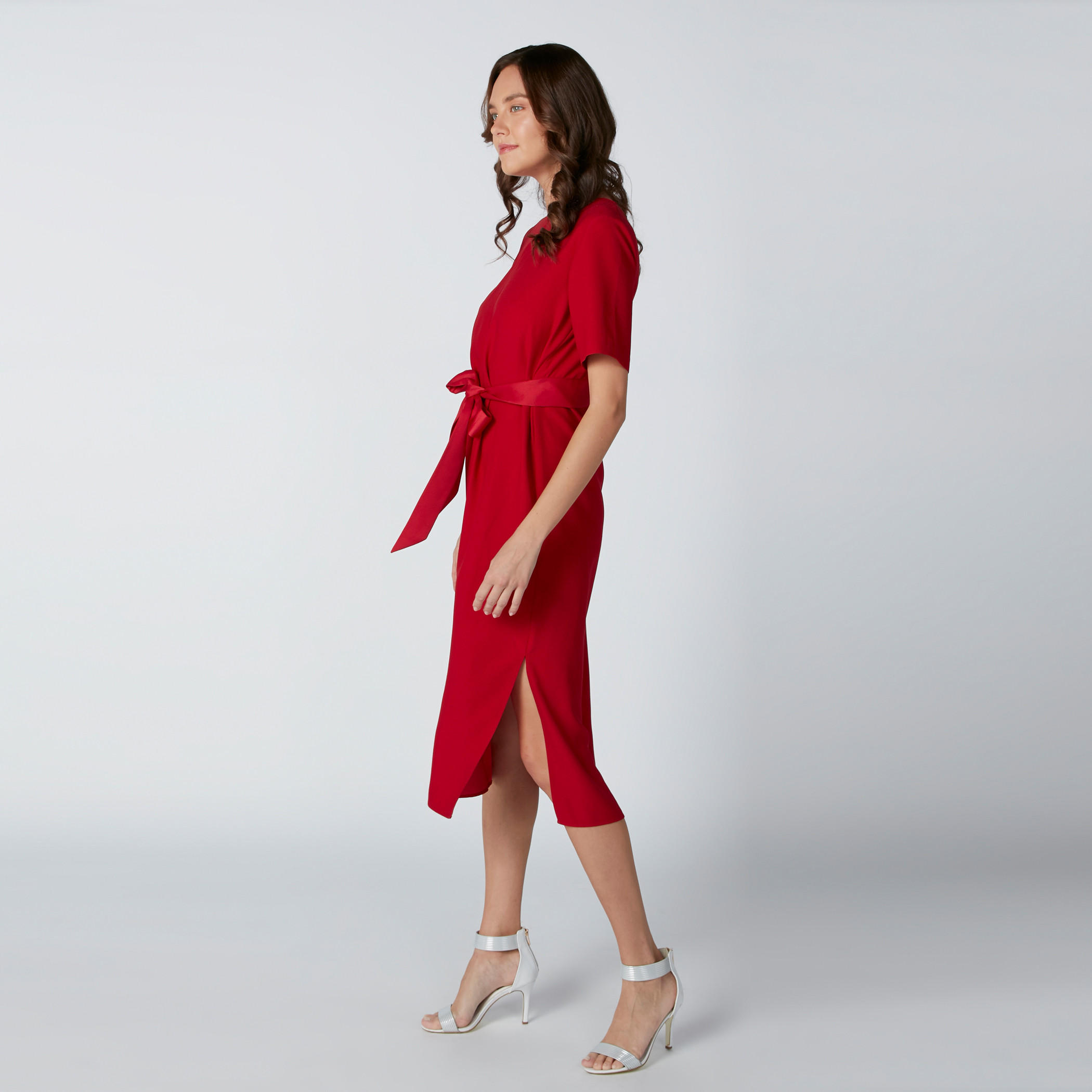 فستان إيه لاين متوسط الطول بحزام رباط وفتحة جانبية-women-clothing-dresses-image-4