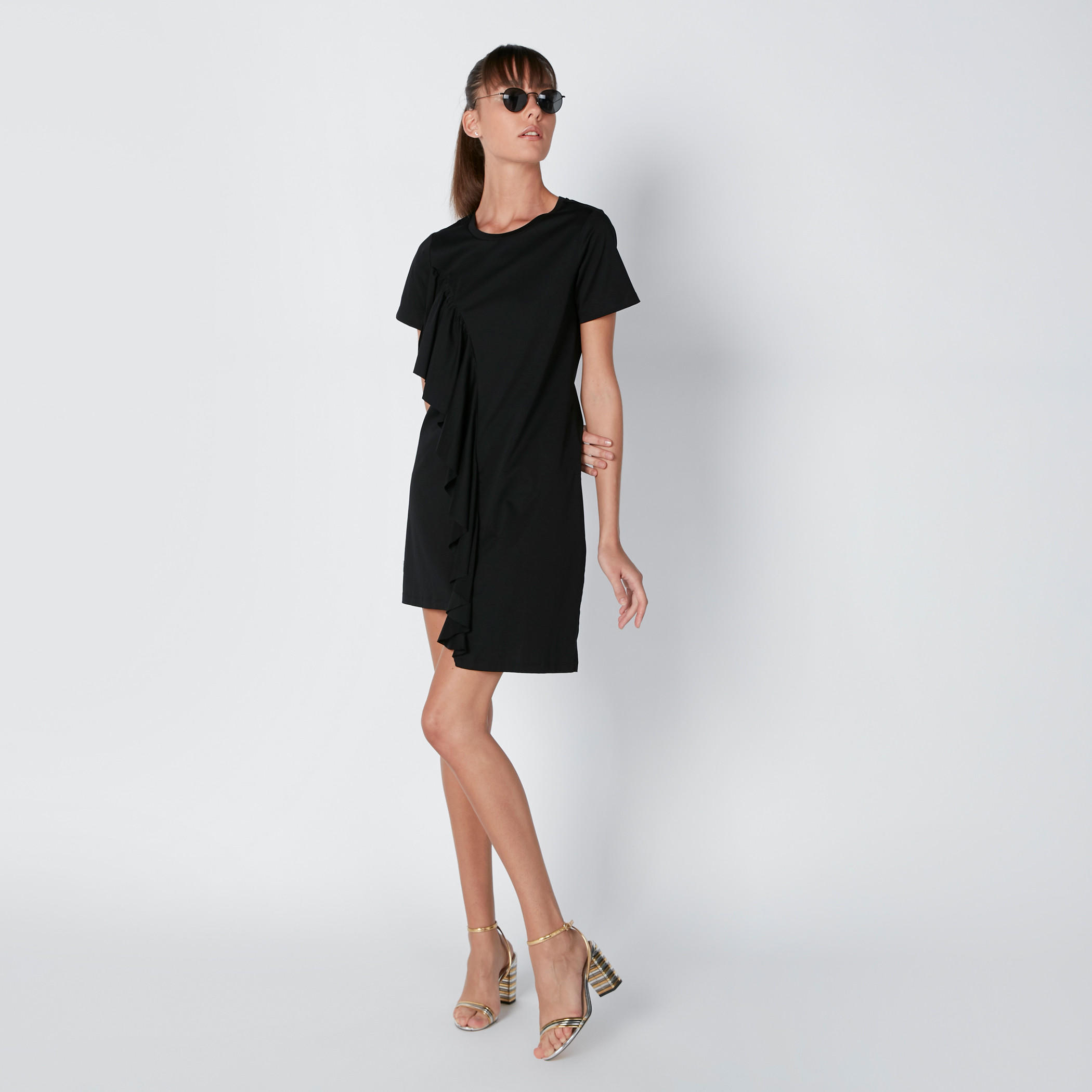 Ruffle Detail Dress with Short Sleeves-women-clothing-dresses-image-1