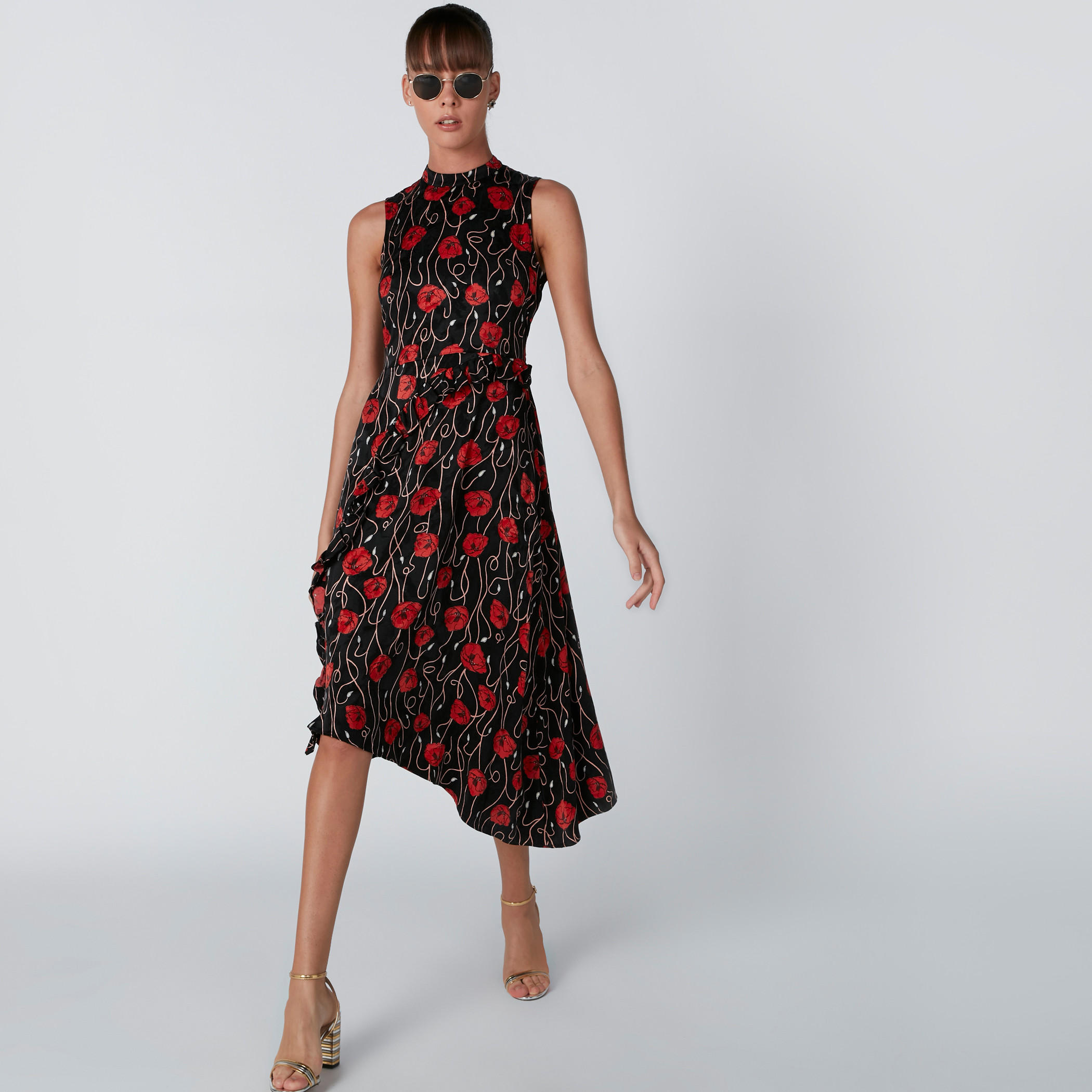 فستان دون أكمام بأربطة وحوّاف غير مستوية وطبعات أزهار-women-clothing-dresses-image-1